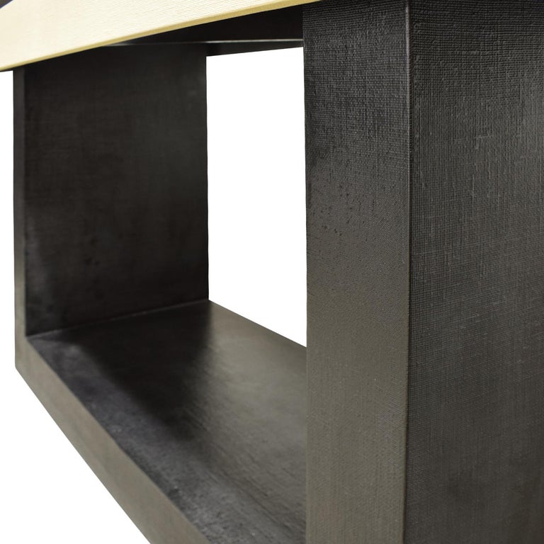 Console Table in Lacquered Linen with Black Granite Top, 1970s For Sale