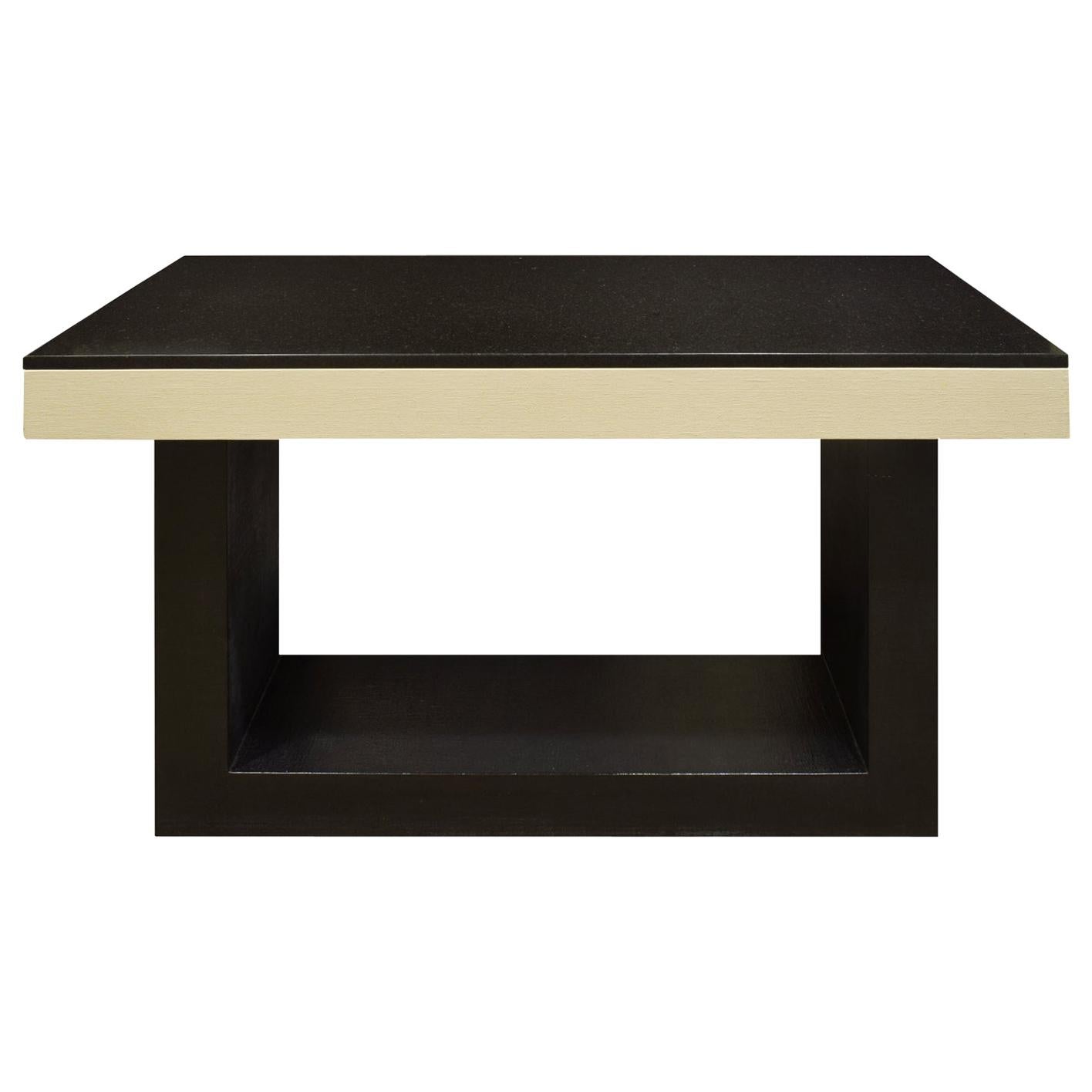 Console Table in Lacquered Linen with Black Granite Top, 1970s