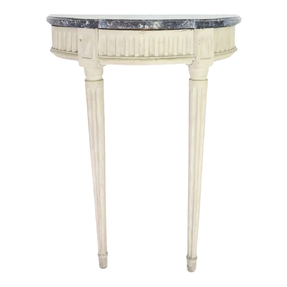 Mesa consola de madera lacada, esculpida - mármol - Periodo Luis 16 - Francia en venta