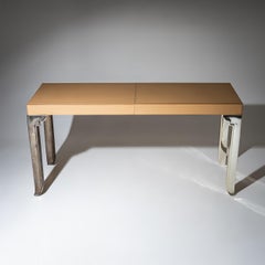 Console Table in Leather and Stainless Steel, probably Italy, 2000s