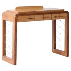 Console table in maple wood with threads on the top