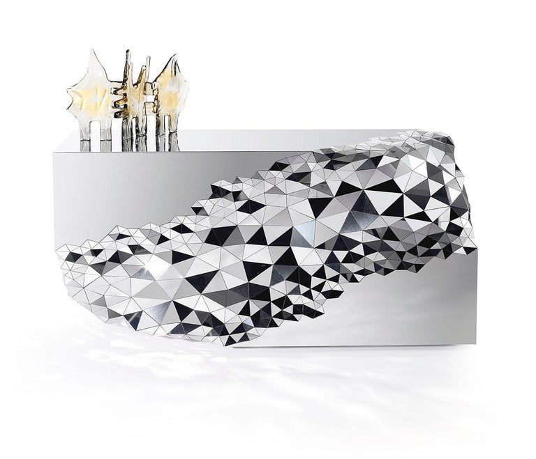 Modern Geometric Console Table in Mirror Polished Steel, Stellar by Jake Phipps For Sale