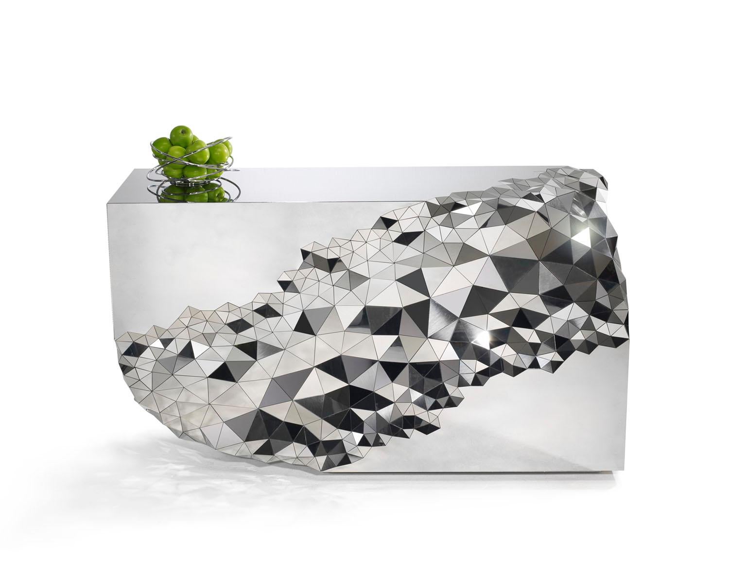 Modern Geometric Console Table in Mirror Polished Steel, Stellar by Jake Phipps For Sale