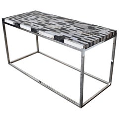 Console Table in Petrified Wood and Stainless Steel Base