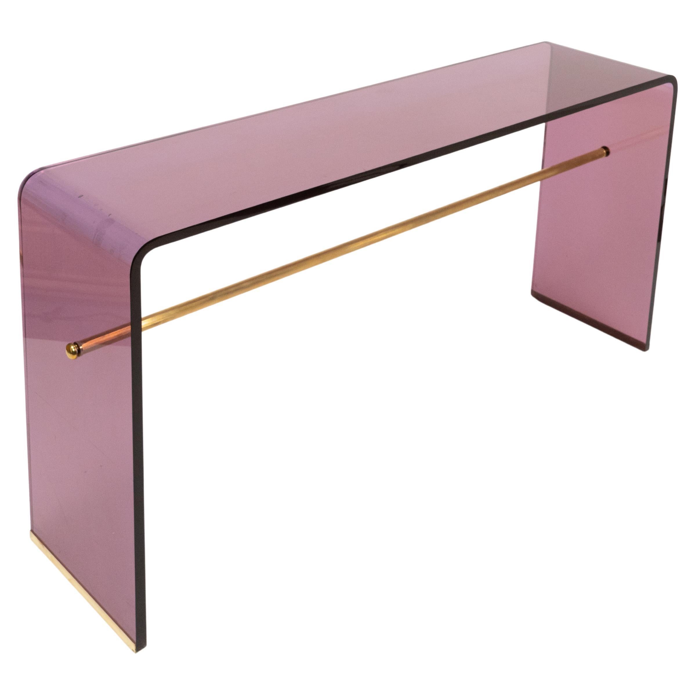 Console Table in Purple Lucite and Brass Alessandro Albrizzi Style, Italy 1970s For Sale