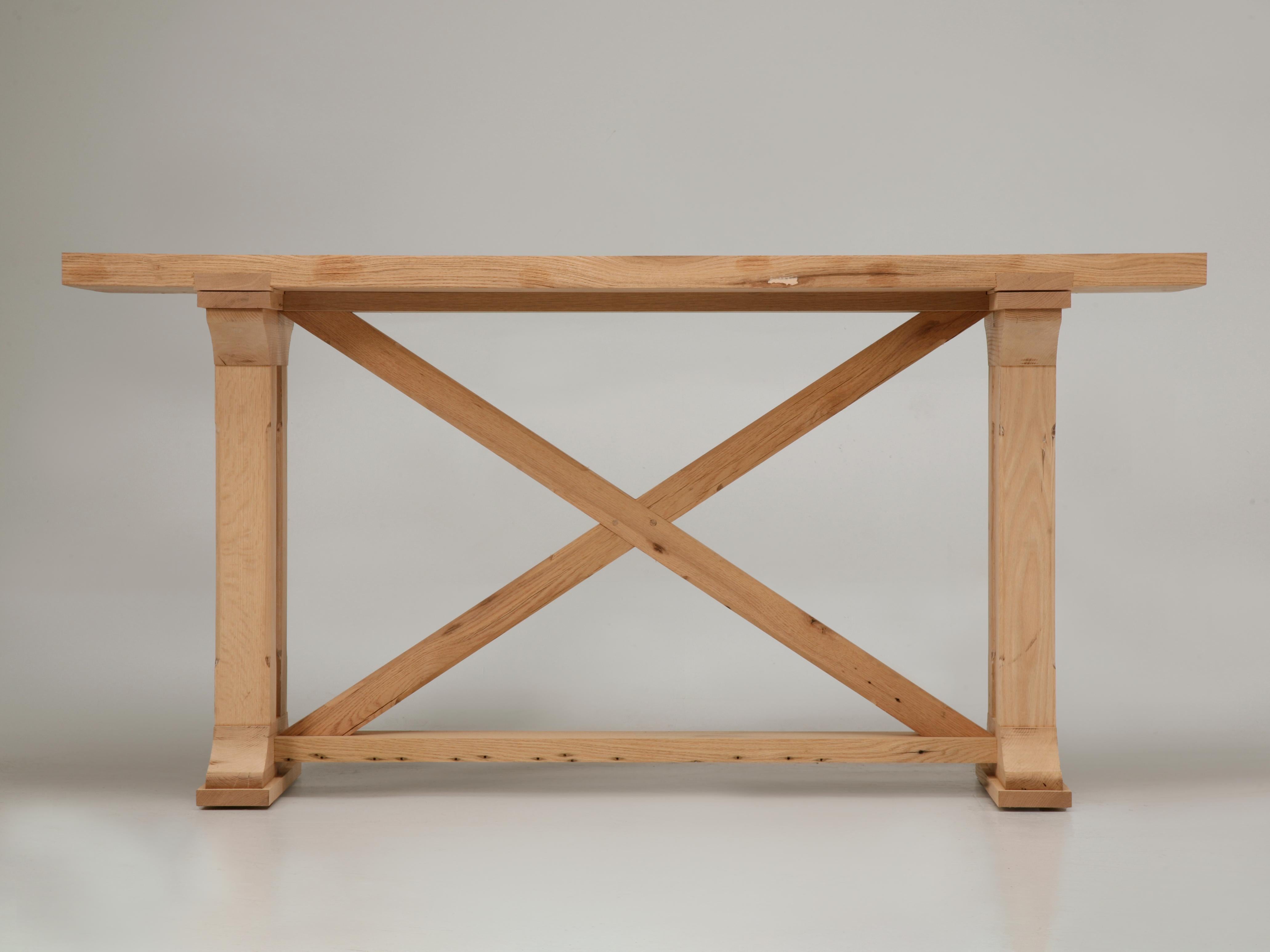 Console Table crafted from Reclaimed Solid Oak and made in house here in Chicago to order in virtually any dimension or finish. Whether you chose to use it in the hallway as a Console Table or behind your Sofa our custom table can optionally be