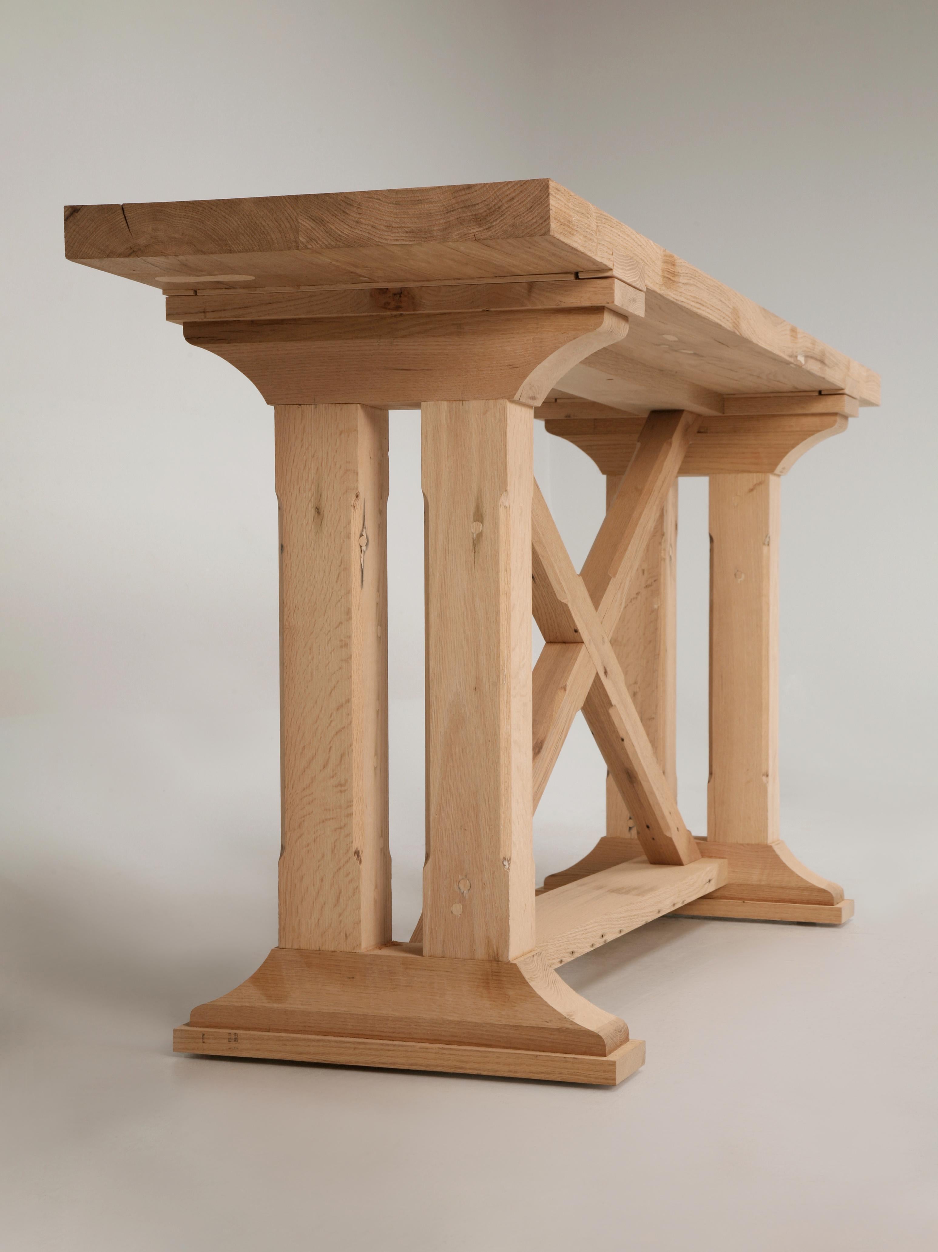 Industrial Console Table in Reclaimed Solid Oak Made in House to Order in Any Dimension For Sale