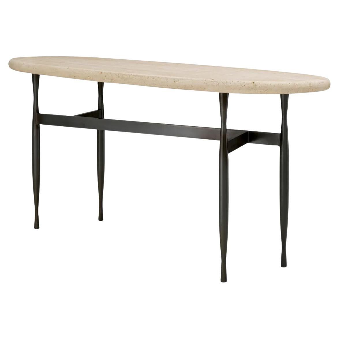 Console Table in Travertine and Bronze Finish