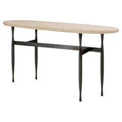 Console Table in Travertine and Bronze Finish