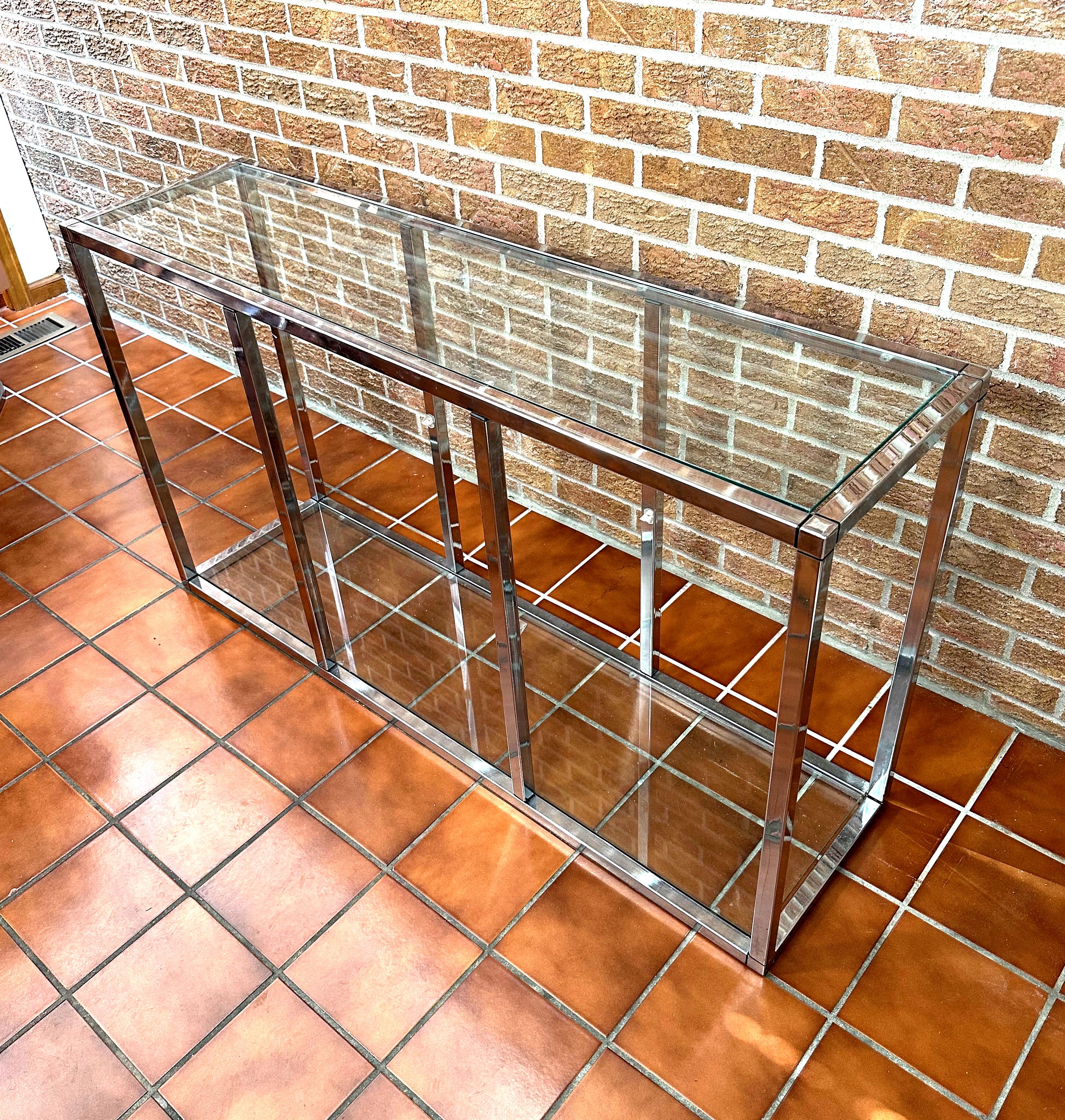 Konsolentisch aus Chromrohr und Glas (Moderne der Mitte des Jahrhunderts) im Angebot