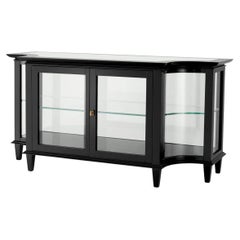 Console Table in Waxed Black Finish and Clear Glass