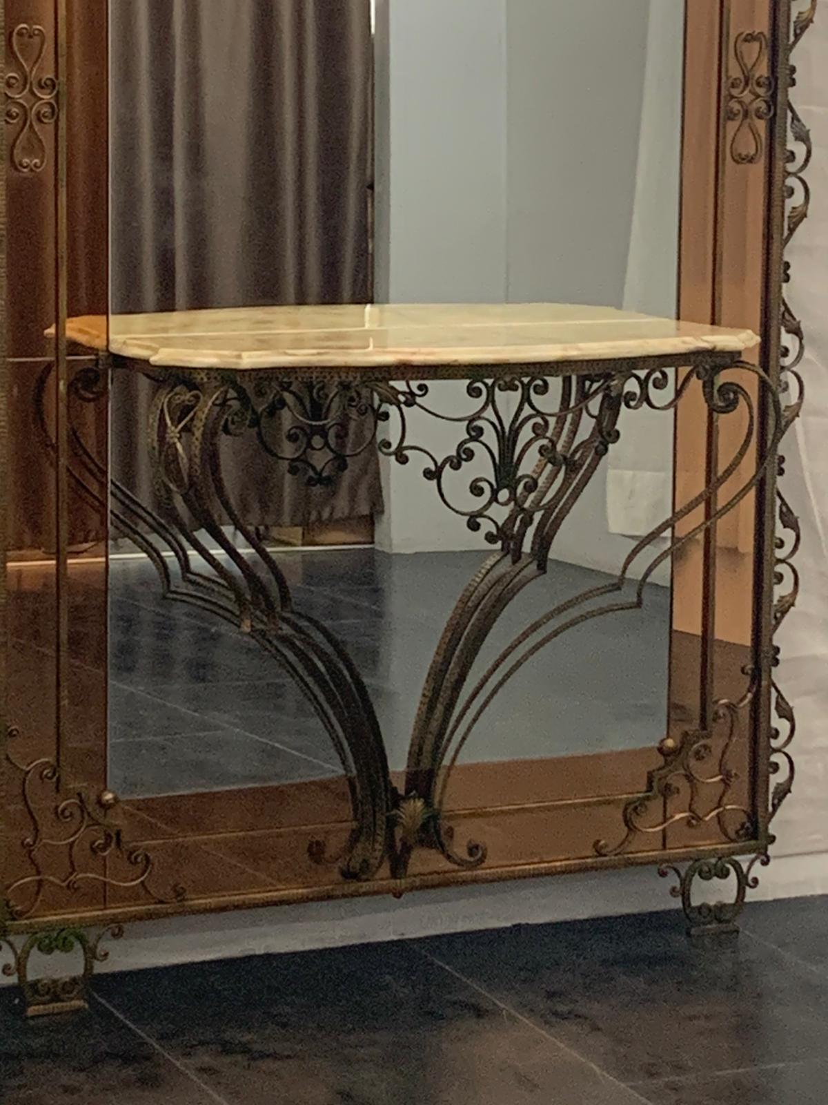 Mid-Century Modern Console Table in Wrought Iron with Mirrored Back by Pierluigi Colli, 1950s For Sale
