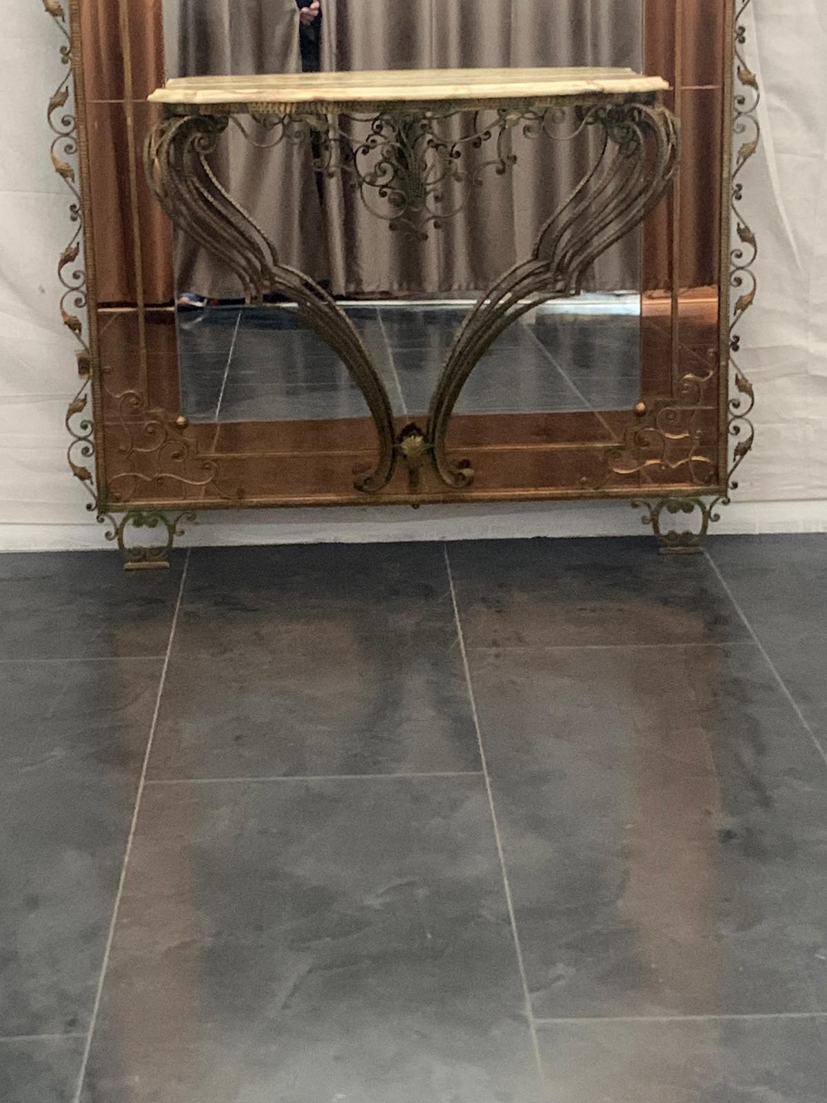 Italian Console Table in Wrought Iron with Mirrored Back by Pierluigi Colli, 1950s For Sale