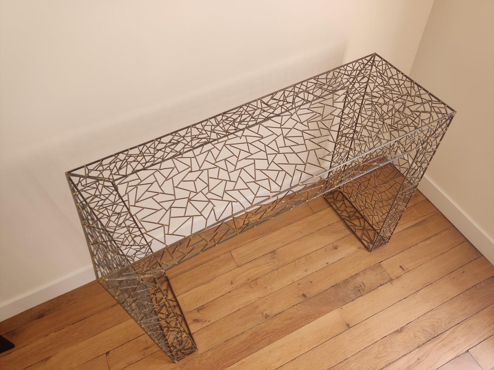 Console Table Inspired by Etorre Stossas in Welded Metal For Sale 3