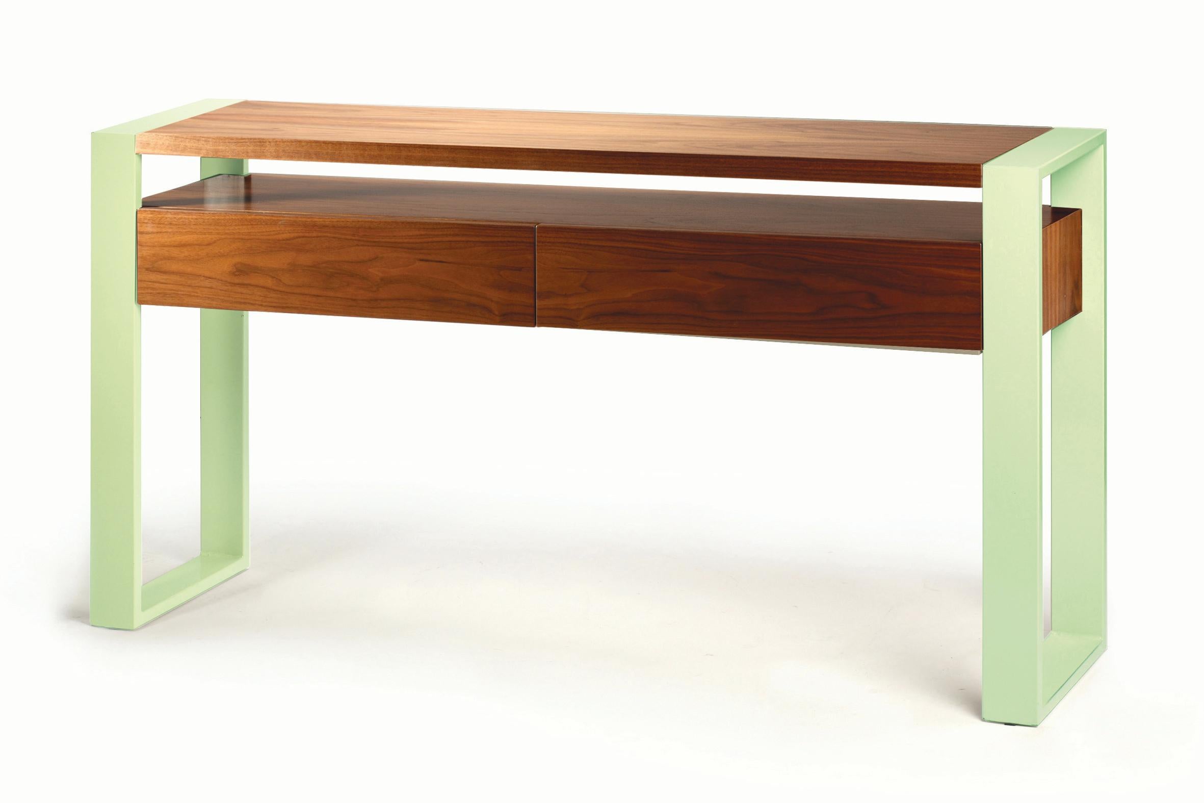 Konsolentisch aus Eisen und Holz mit Holz und Messing (Verzinkt) im Angebot