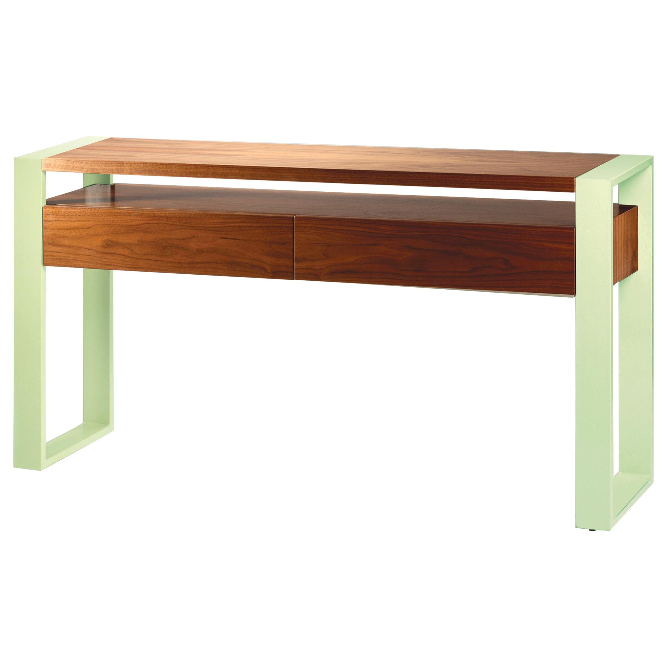 Console Table Iron in Wood and Polished Brass Feet In New Condition For Sale In Lisbon, PT