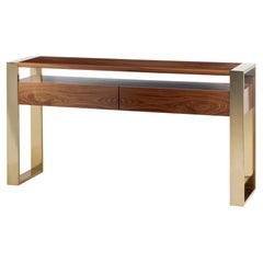 Console Table Iron in Wood and Polished Brass Feet