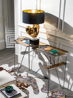 Console Table Iron Majolica Gold-Plated Glazed Italy Metal-Plated