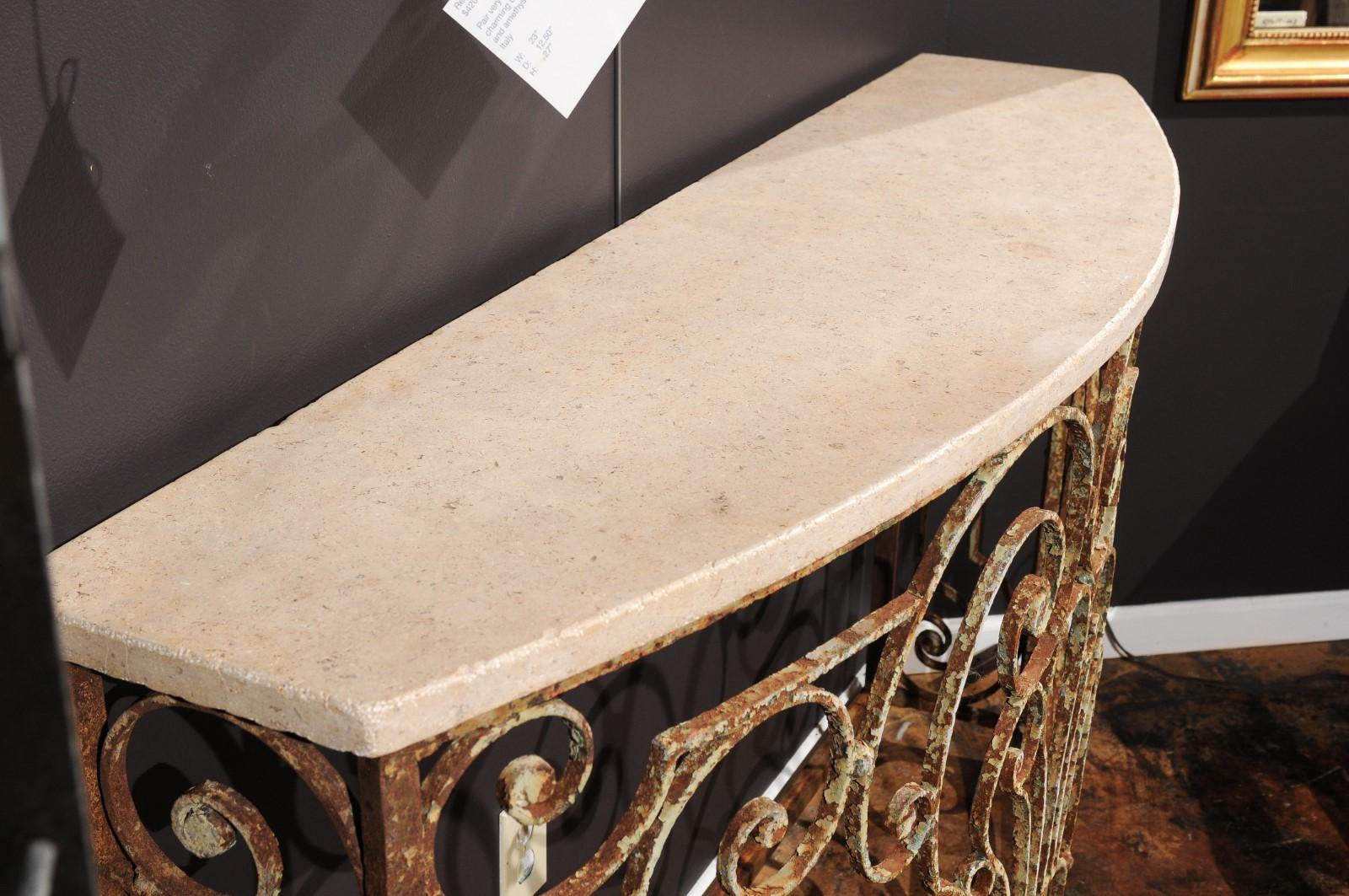 Console Table Made From Parisian 1880s Wrought-Iron Balcony and Custom Stone Top 5