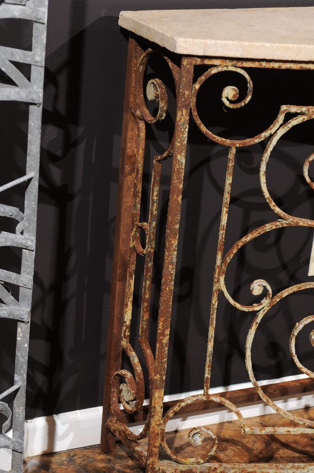 Console Table Made From Parisian 1880s Wrought-Iron Balcony and Custom Stone Top 7