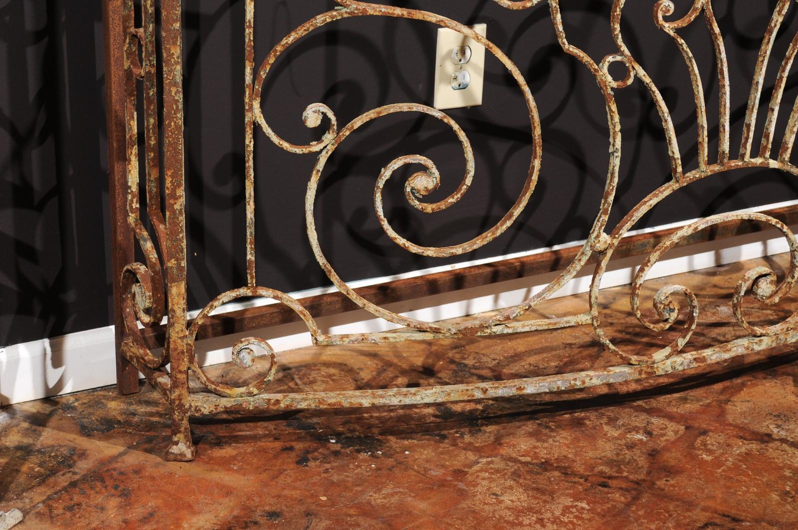 19th Century Console Table Made From Parisian 1880s Wrought-Iron Balcony and Custom Stone Top