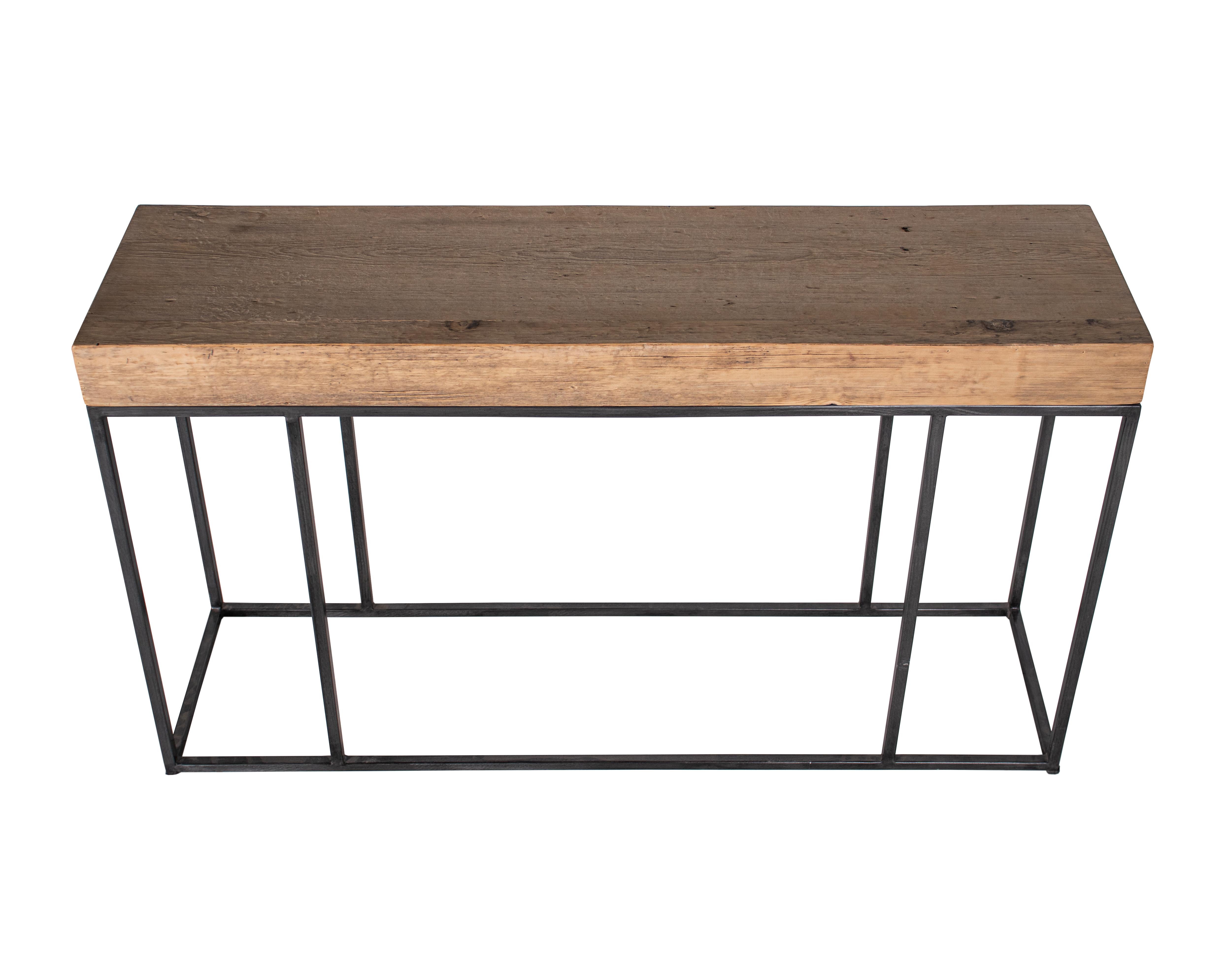 Organic Modern Console Table Made from Reclaimed Elm with Steel Base