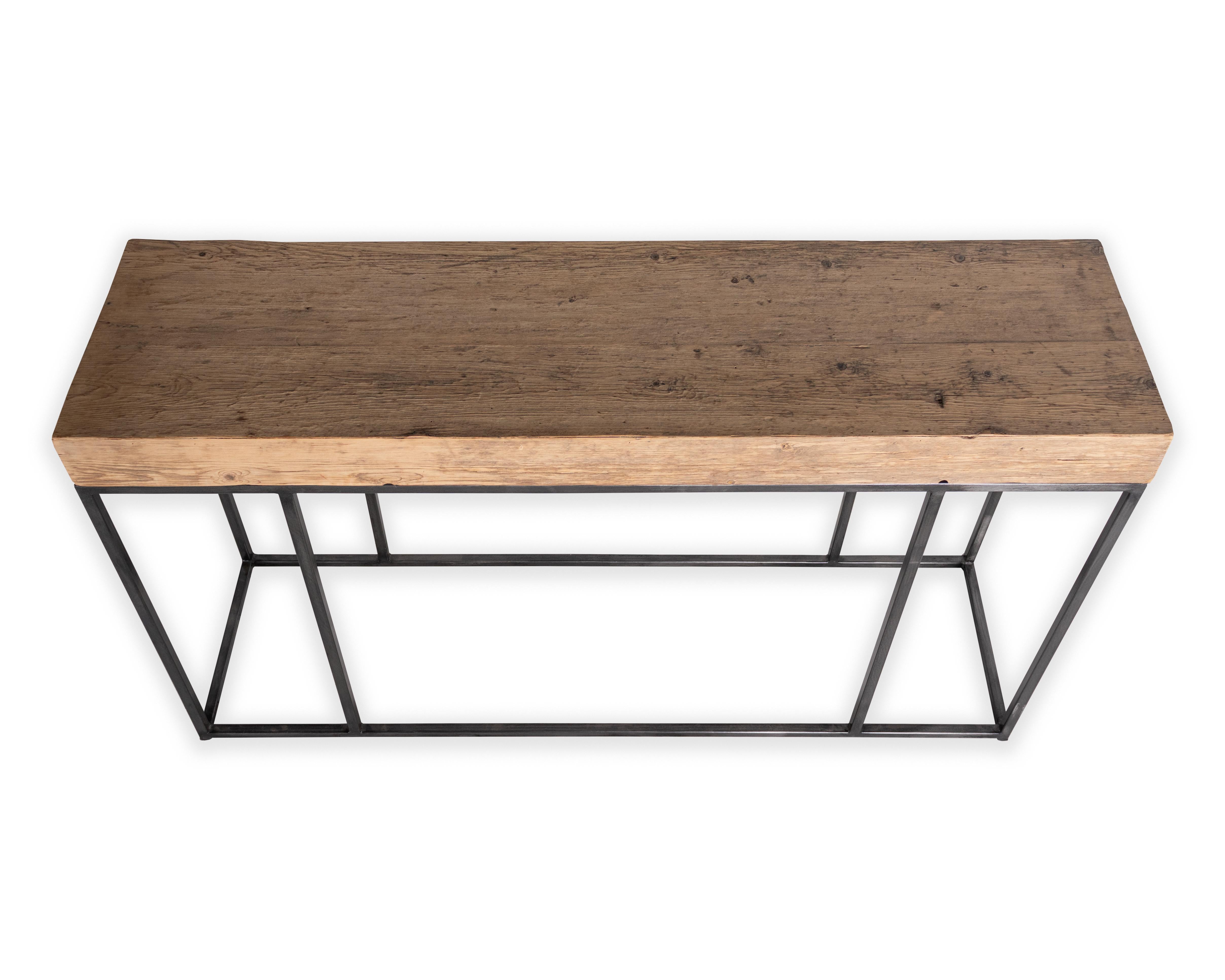 Organic Modern Console Table Made from Reclaimed Elm with Steel Base