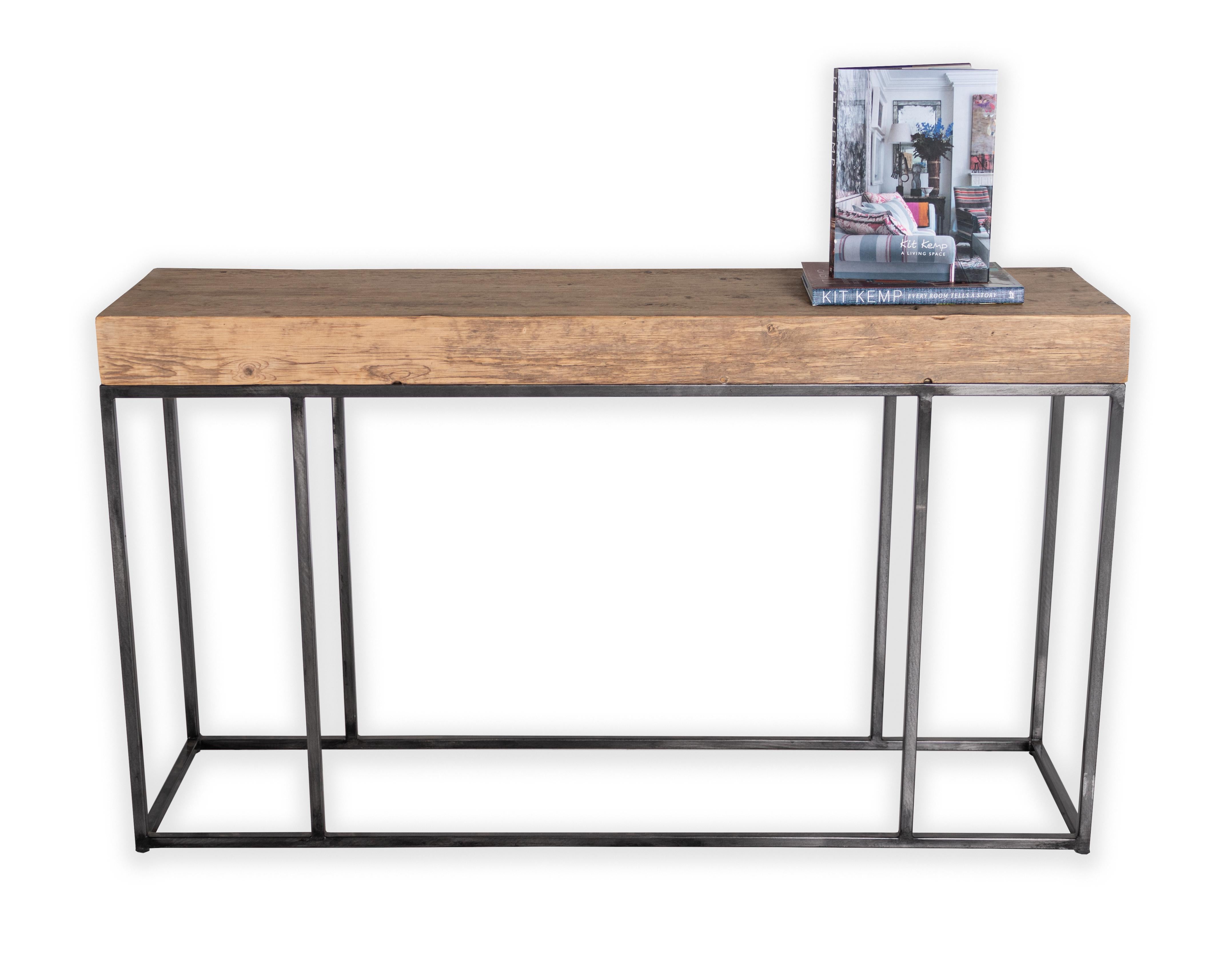 Contemporary Console Table Made from Reclaimed Elm with Steel Base