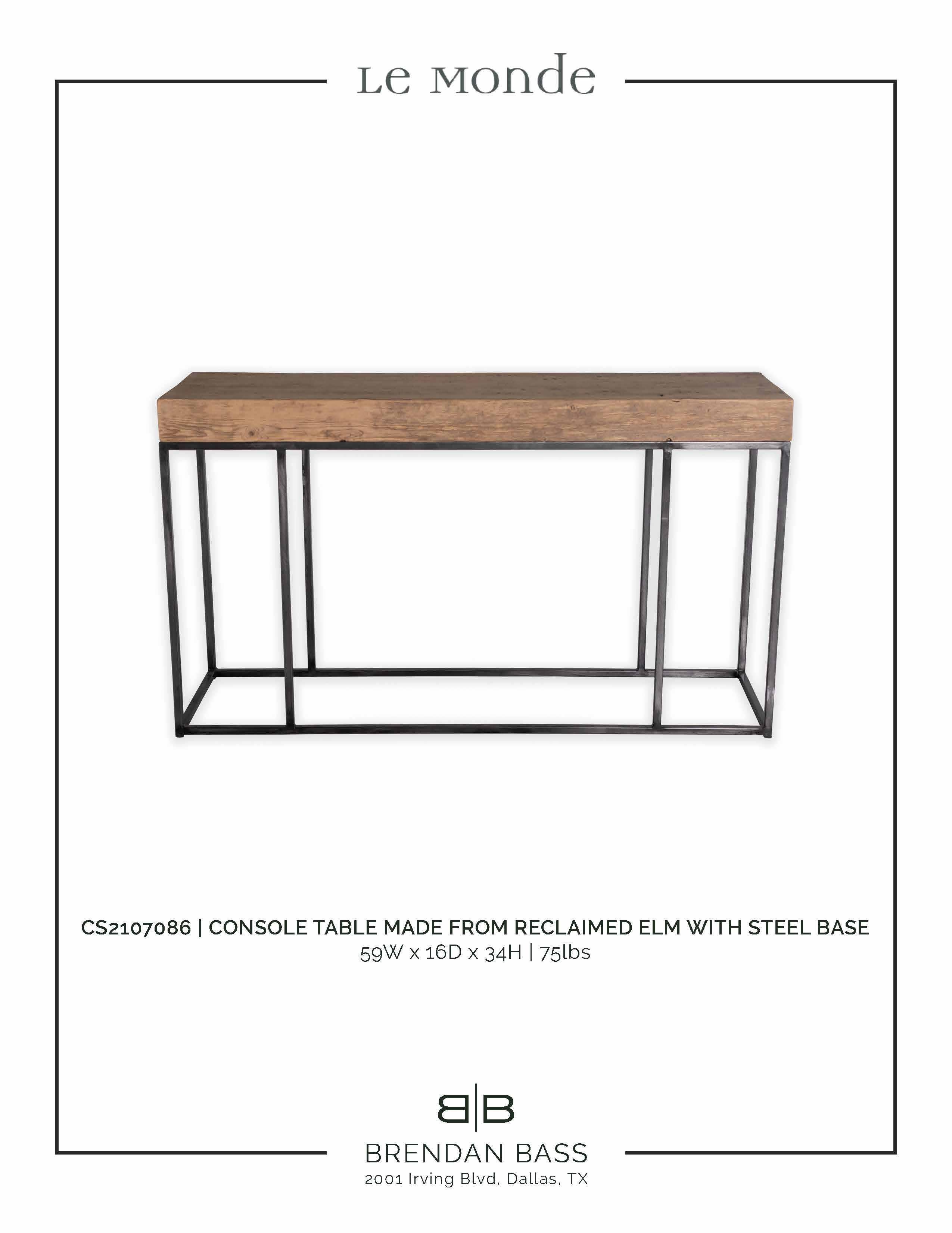 Console Table Made from Reclaimed Elm with Steel Base 1