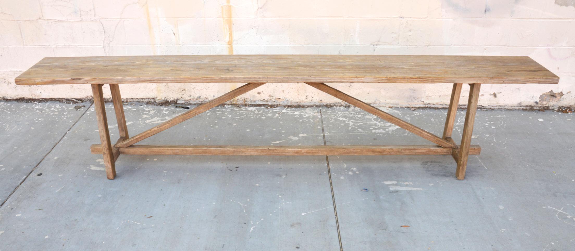 This reclaimed pine console table is seen here in 96