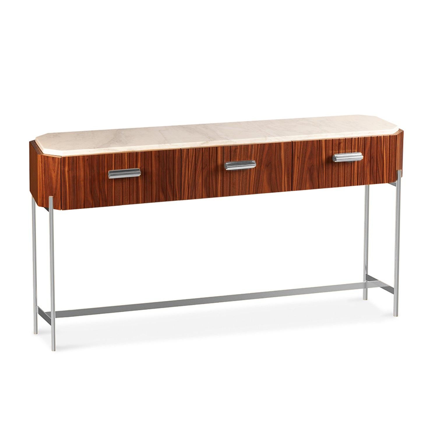 Art Deco Console Table Malcolm in Wood, Brass and Marble For Sale