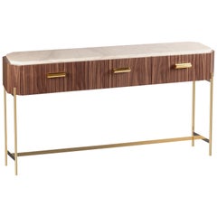 Table console Malcolm en bois, laiton et marbre