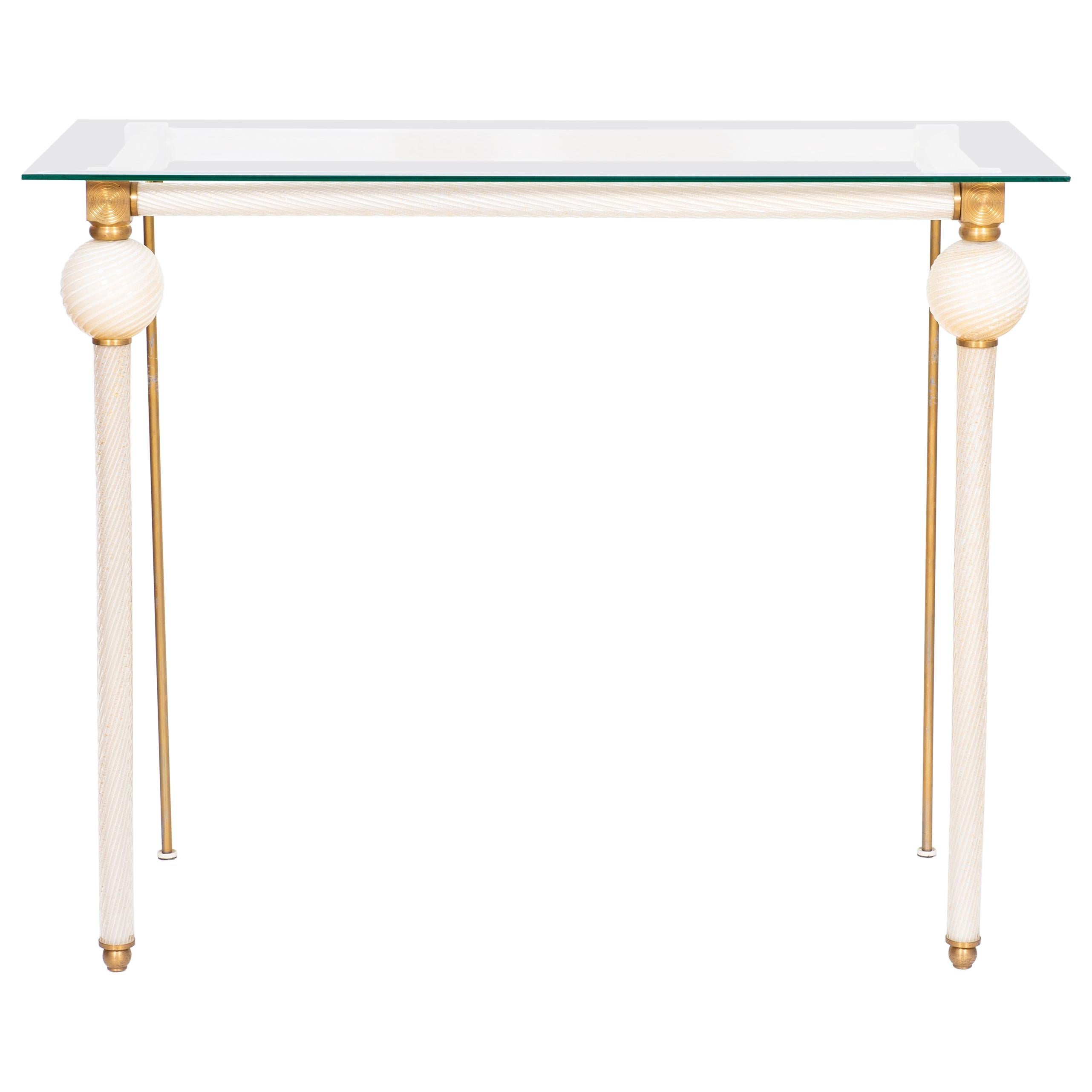Table console couleur lait verre de Murano et touches d'or années 1980 Giovanni Dalla Fina en vente