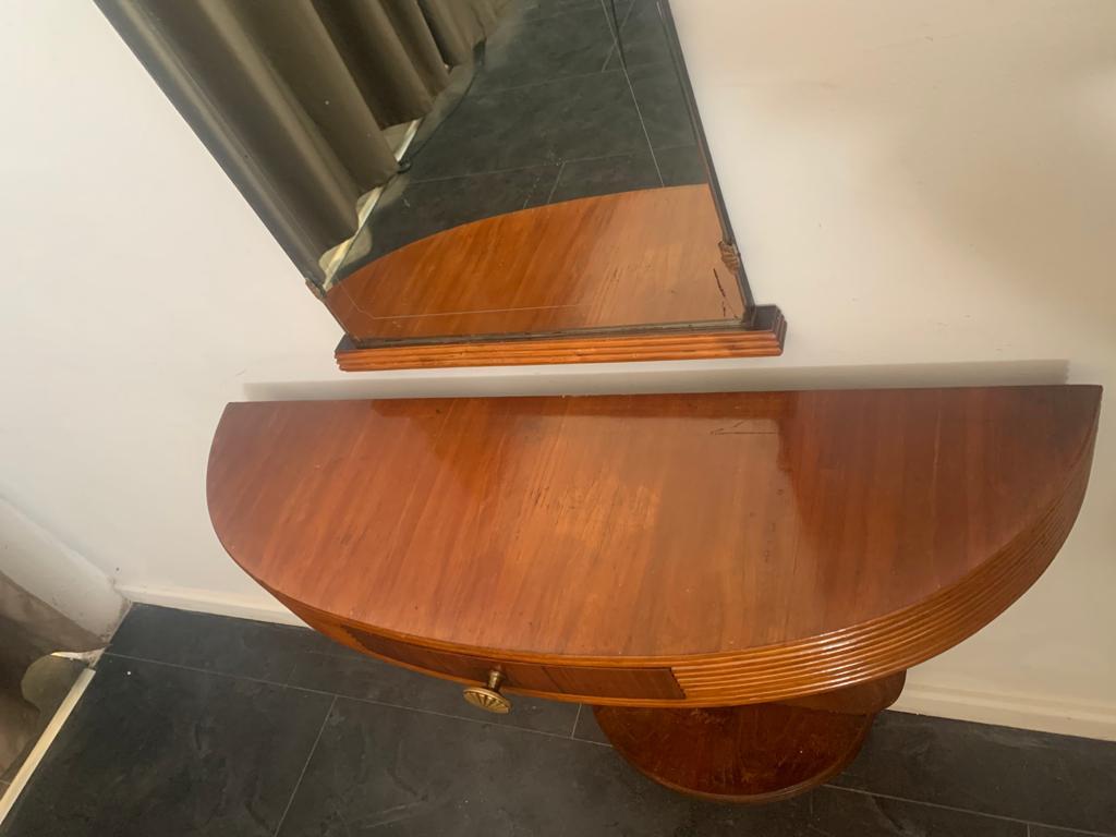 Art Deco Console Table & Mirror in Walnut & Cherry Wood by Paolo Buffa, 1930s, Set of 2