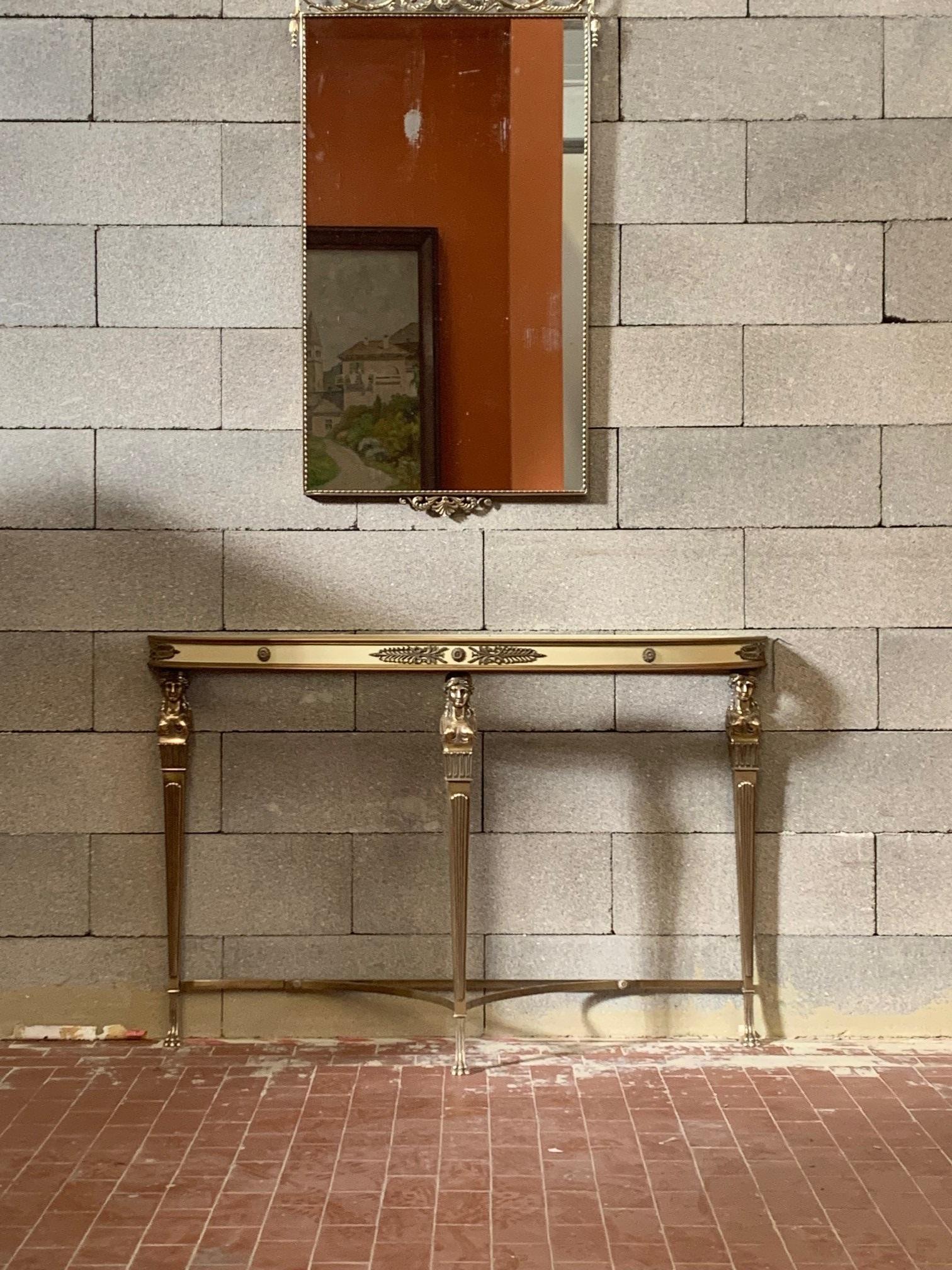 Mid-Century Modern Console Table & Mirror Set in Light Gilded Brass – Cantù, 1950s For Sale