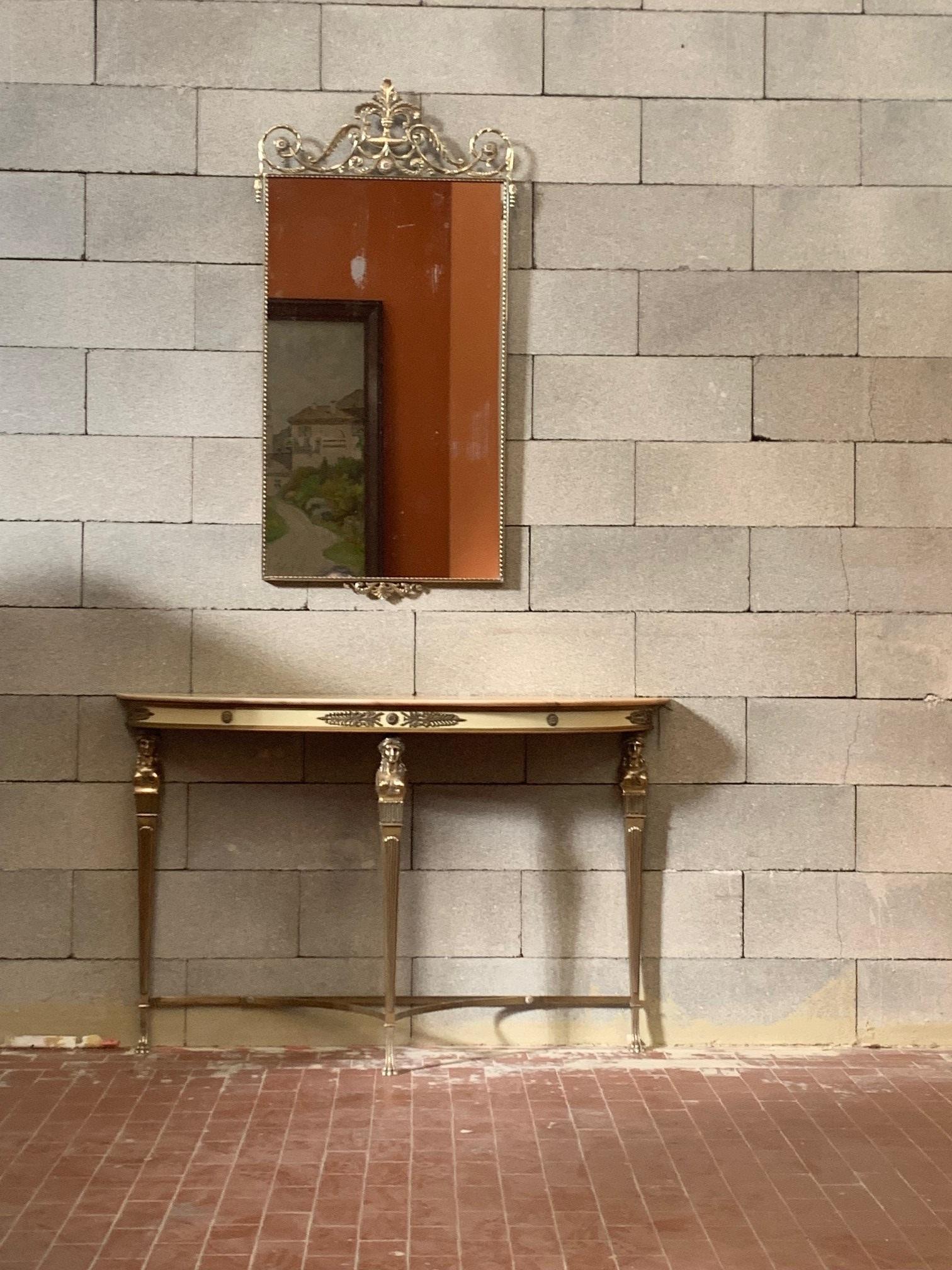 Italian Console Table & Mirror Set in Light Gilded Brass – Cantù, 1950s For Sale