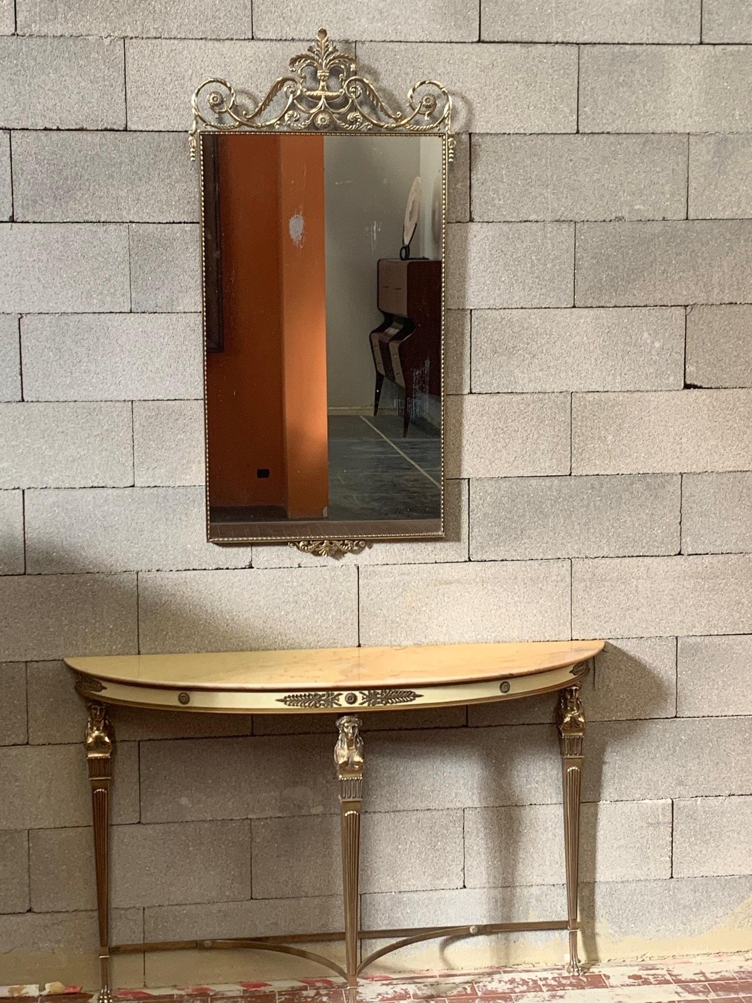 Console Table & Mirror Set in Light Gilded Brass – Cantù, 1950s In Good Condition For Sale In Montelabbate, PU