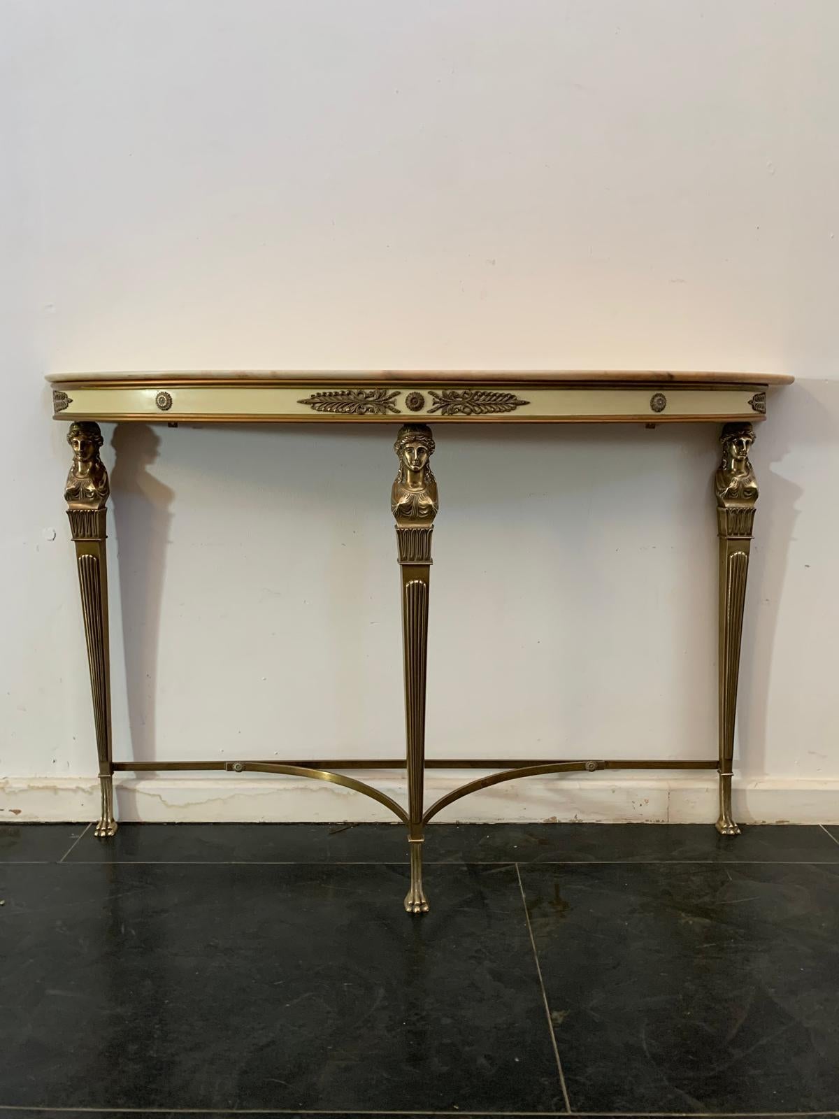 Mid-20th Century Console Table & Mirror Set in Light Gilded Brass – Cantù, 1950s For Sale