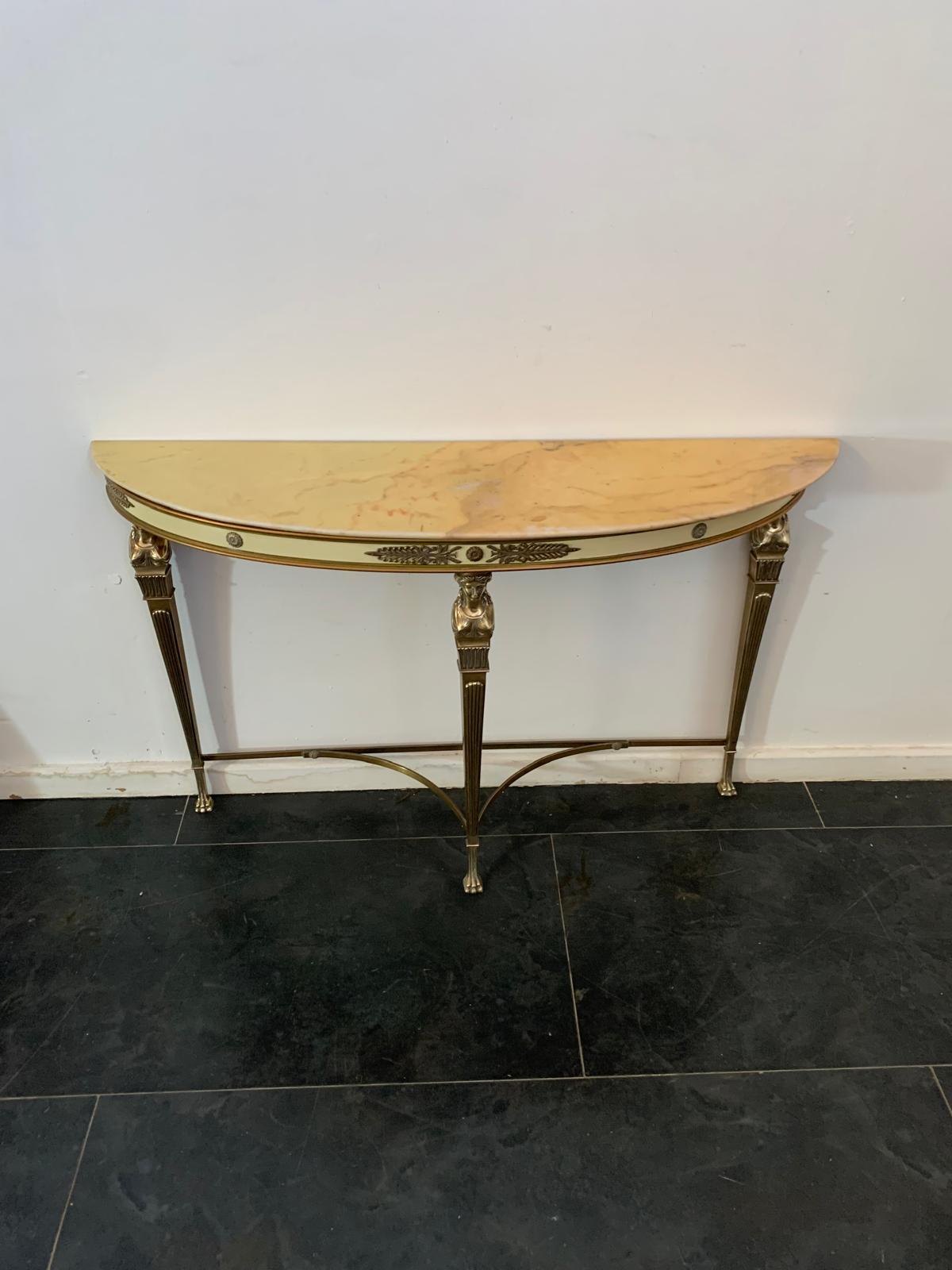 Console Table & Mirror Set in Light Gilded Brass – Cantù, 1950s For Sale 1