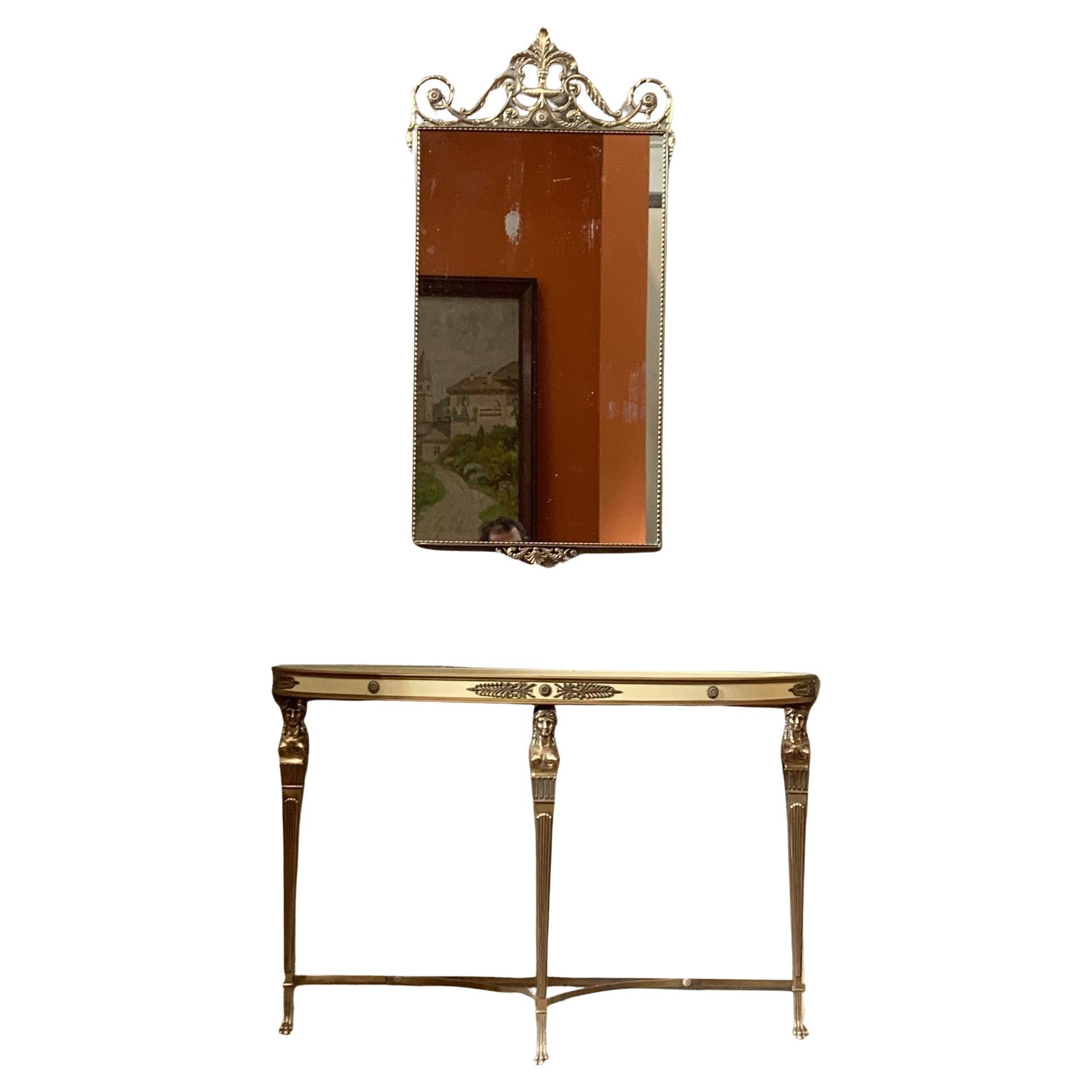 Console Table & Mirror Set in Light Gilded Brass – Cantù, 1950s