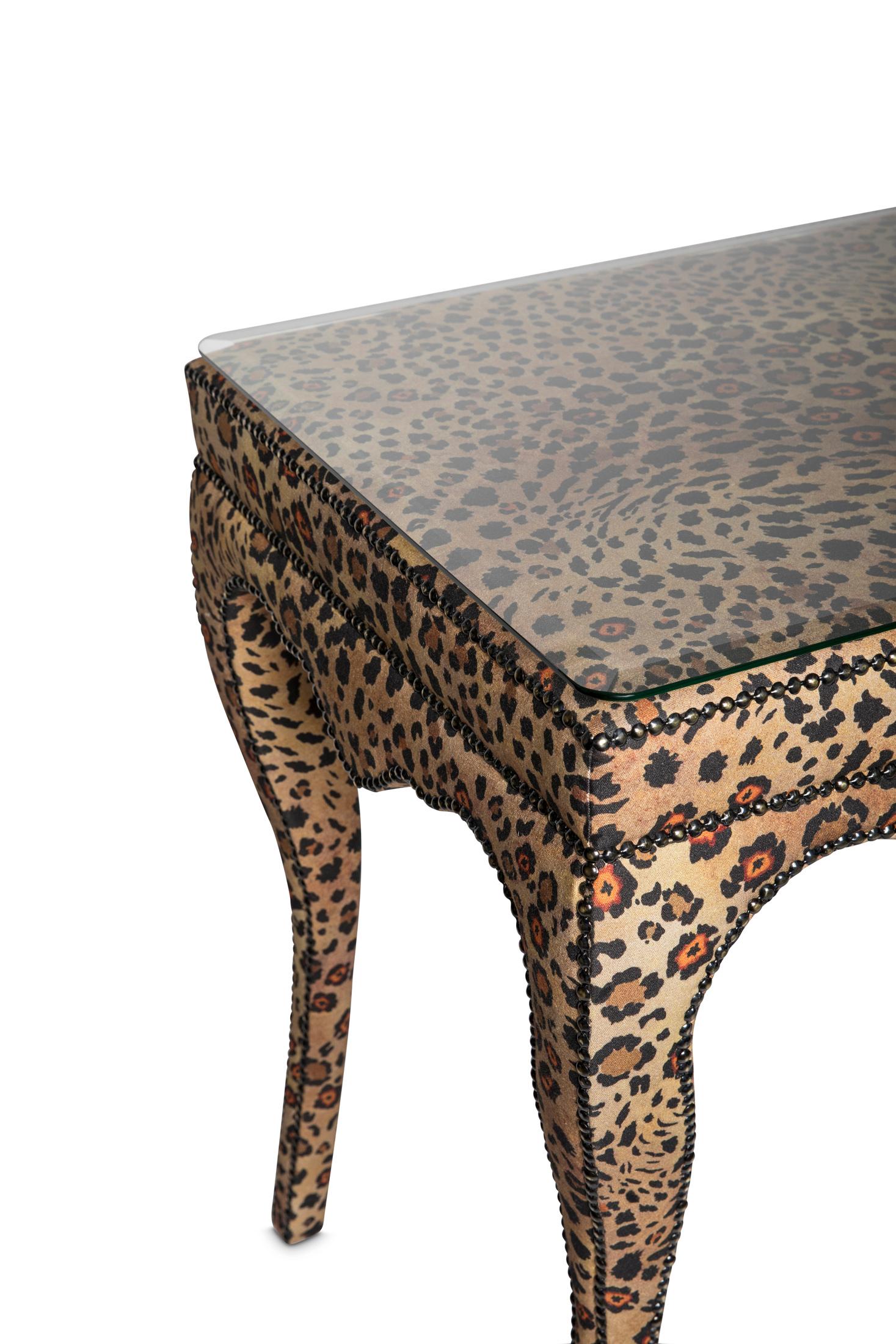 Contemporary Console Table - Nyala Safari Spot Linen Gold For Sale