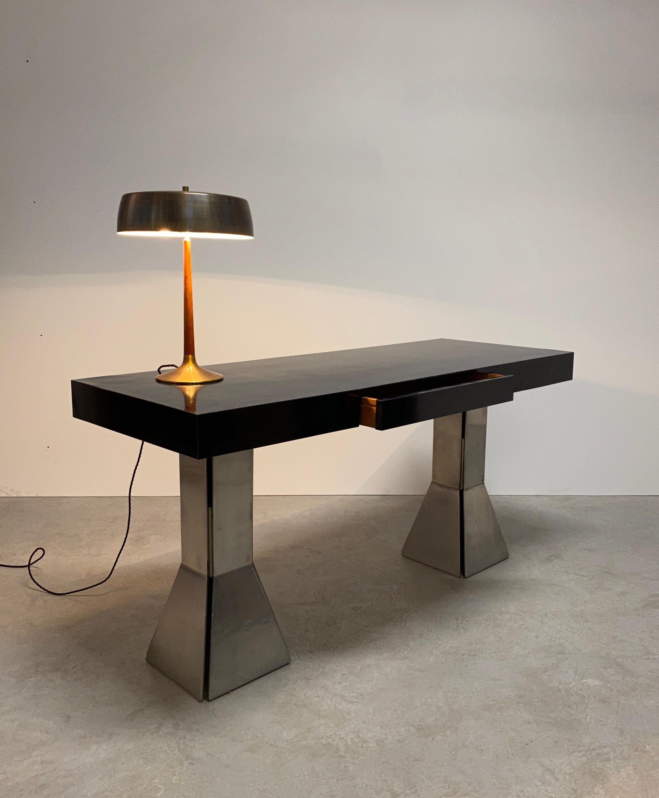Console Table or Desk In Formica Stainless Steel, Italy 7