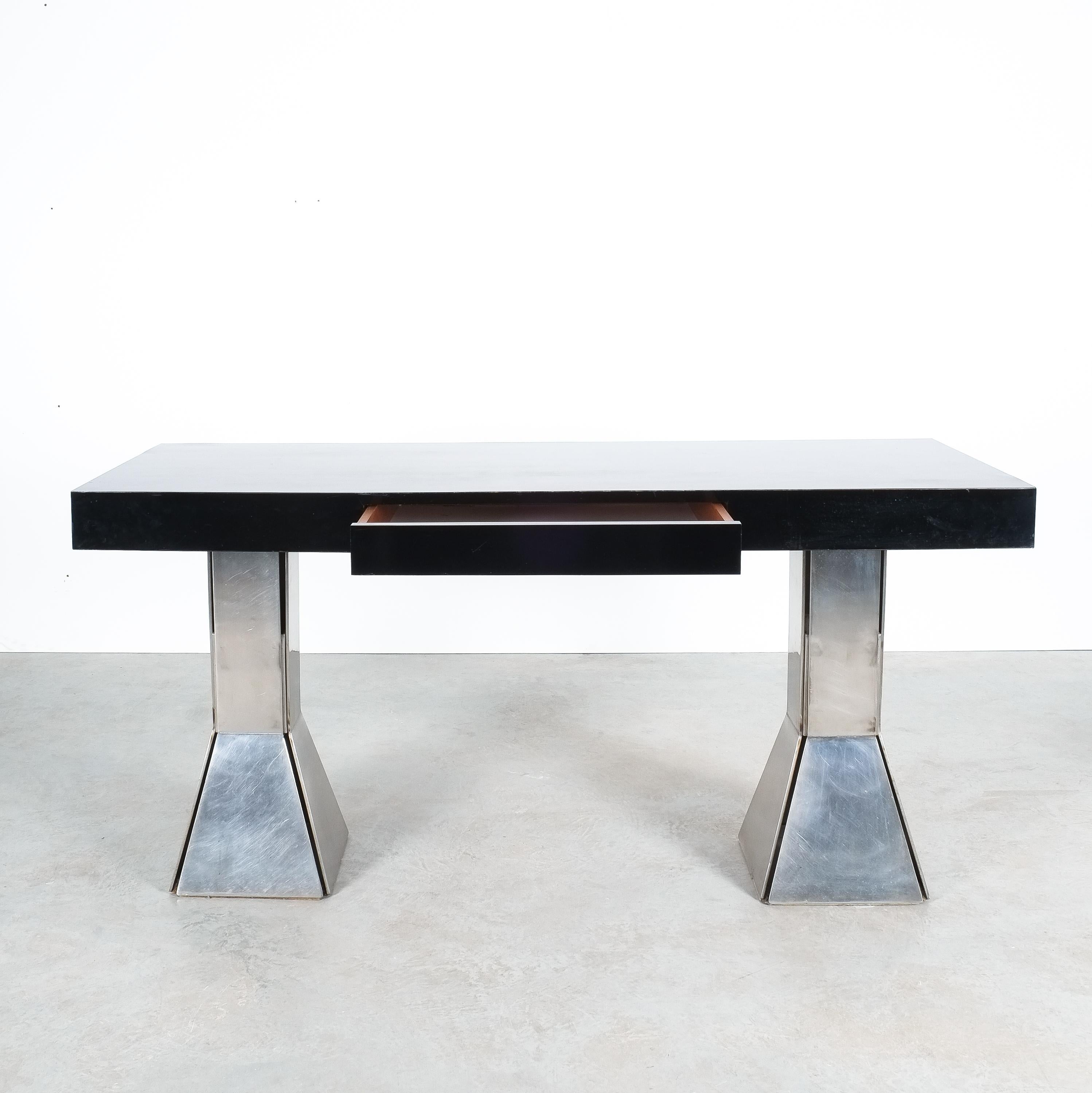Mid-Century Modern Console Table or Desk In Formica Stainless Steel, Italy