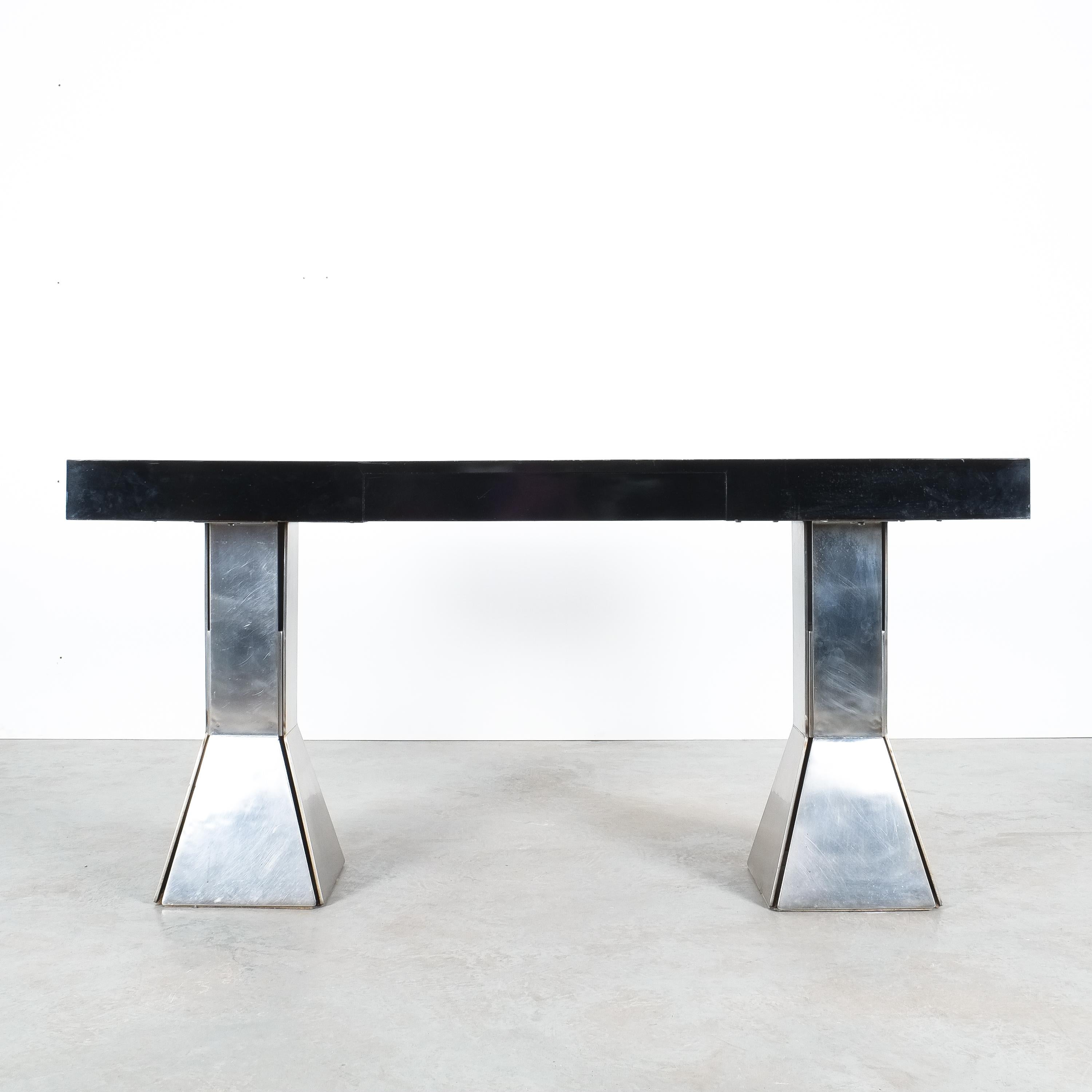 Italian Console Table or Desk In Formica Stainless Steel, Italy