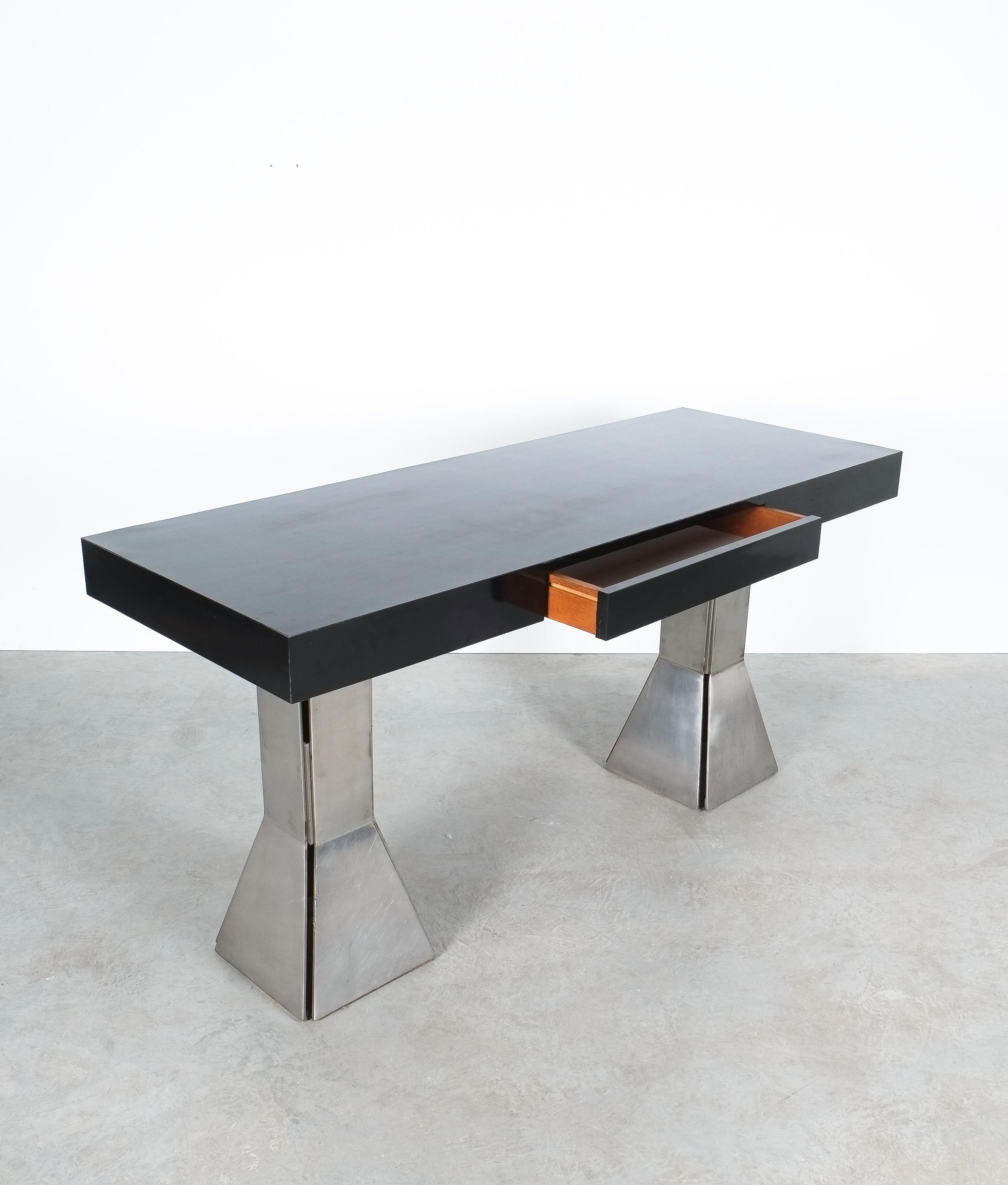 Late 20th Century Console Table or Desk In Formica Stainless Steel, Italy