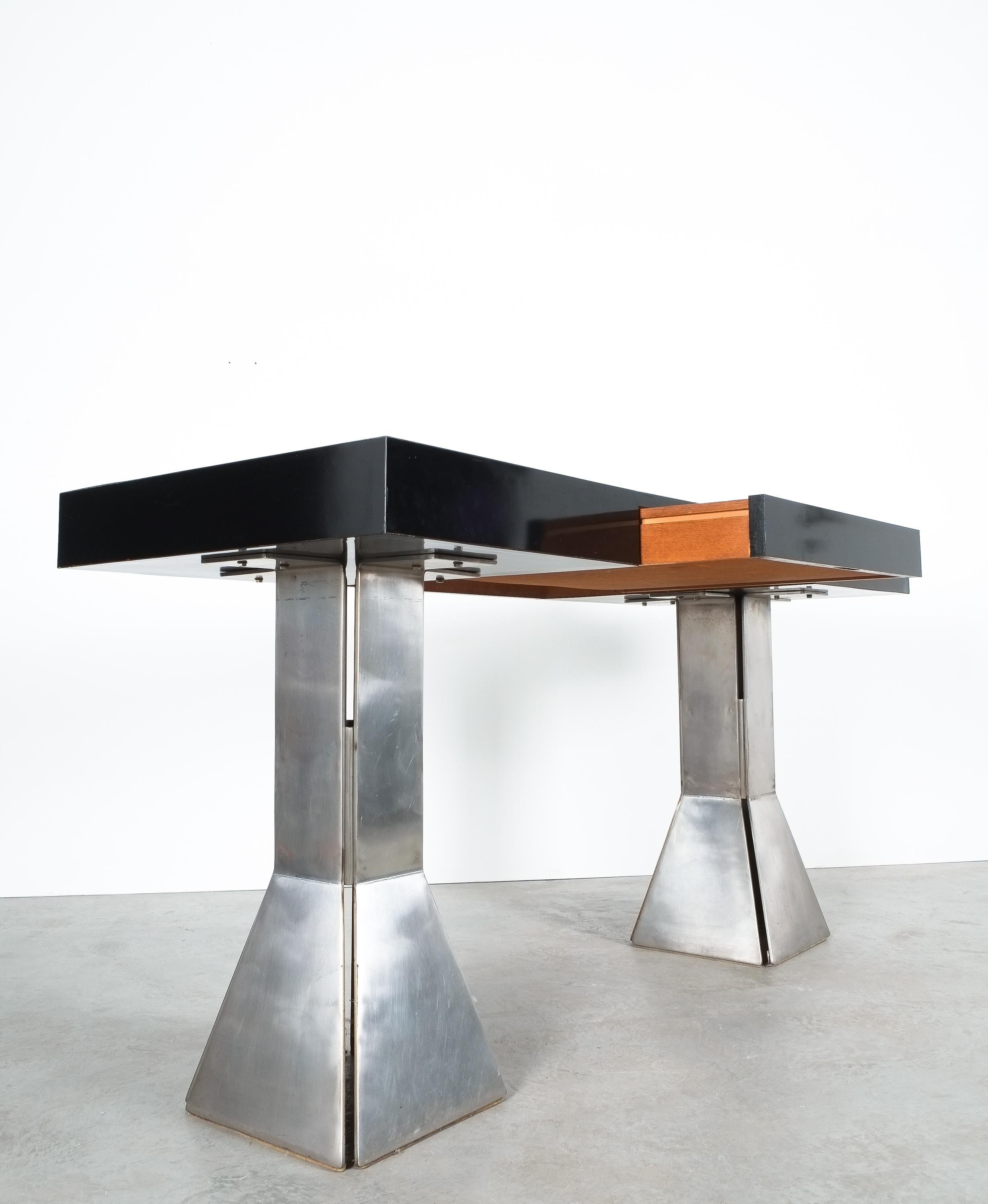 Console Table or Desk In Formica Stainless Steel, Italy 1