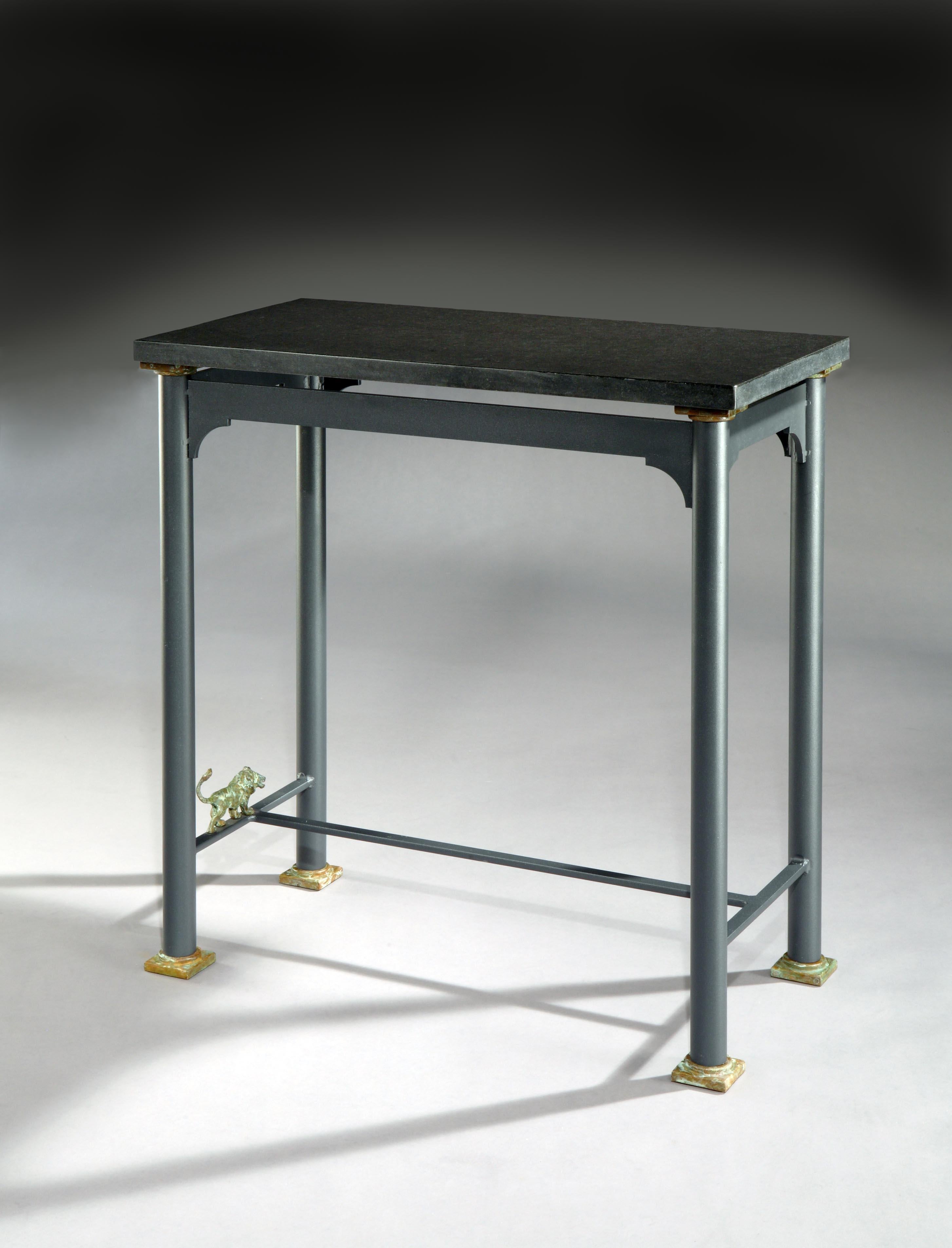 Post-Modern Console, Table, Painted, Steel, Bronze, Lion, Sculpture For Sale