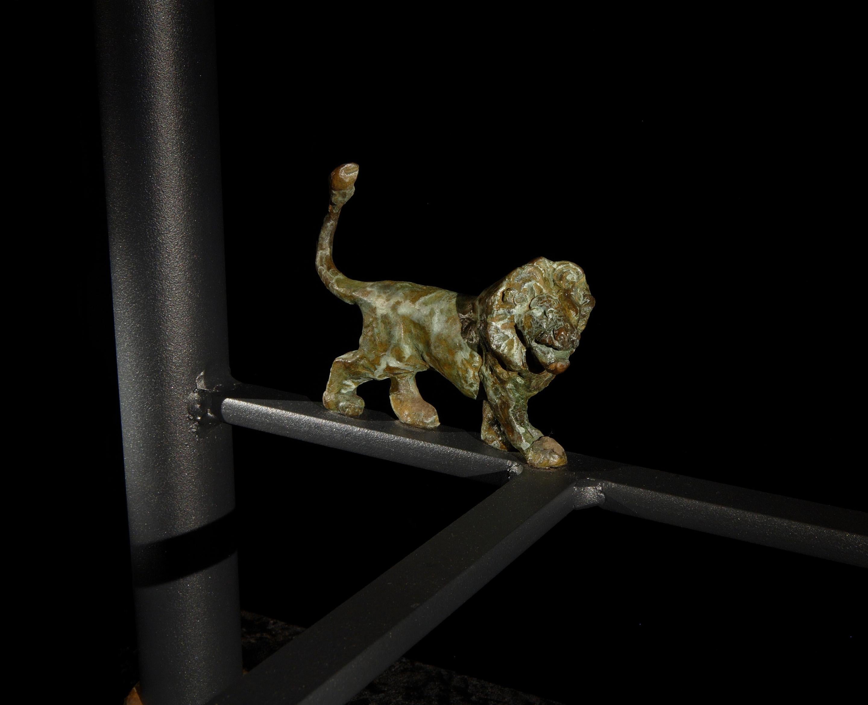 English Console, Table, Painted, Steel, Bronze, Lion, Sculpture For Sale