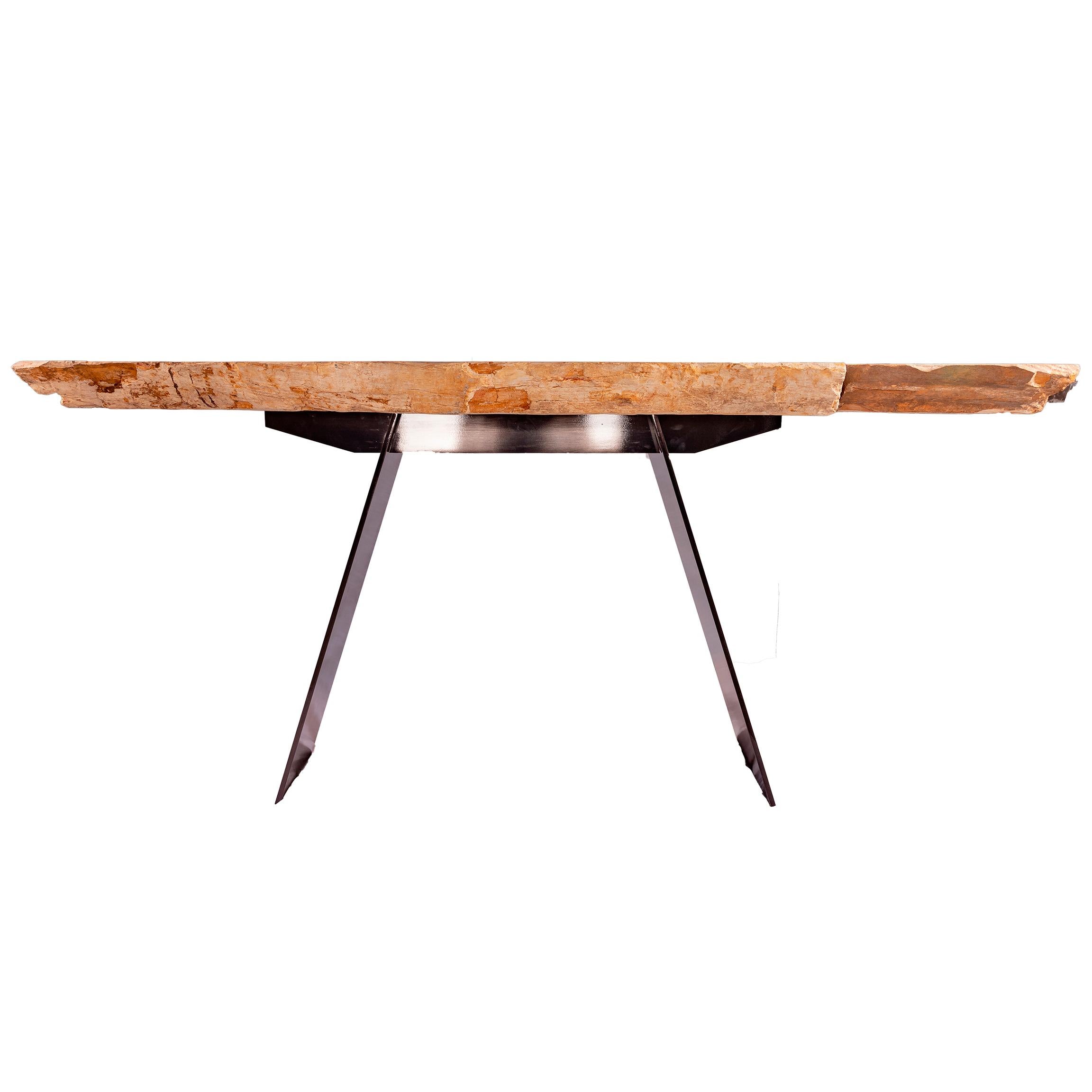 Mesa Consola, Madera Petrificada con Base Metálica Moderno orgánico en venta