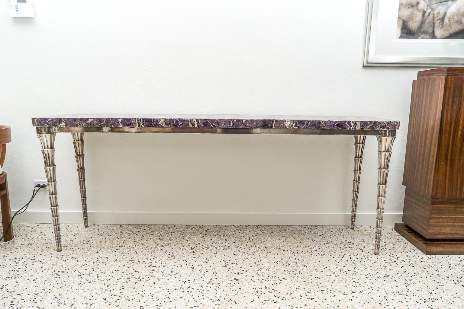 Modern Console Table Purple Mosaic and Silver Clad Cornets